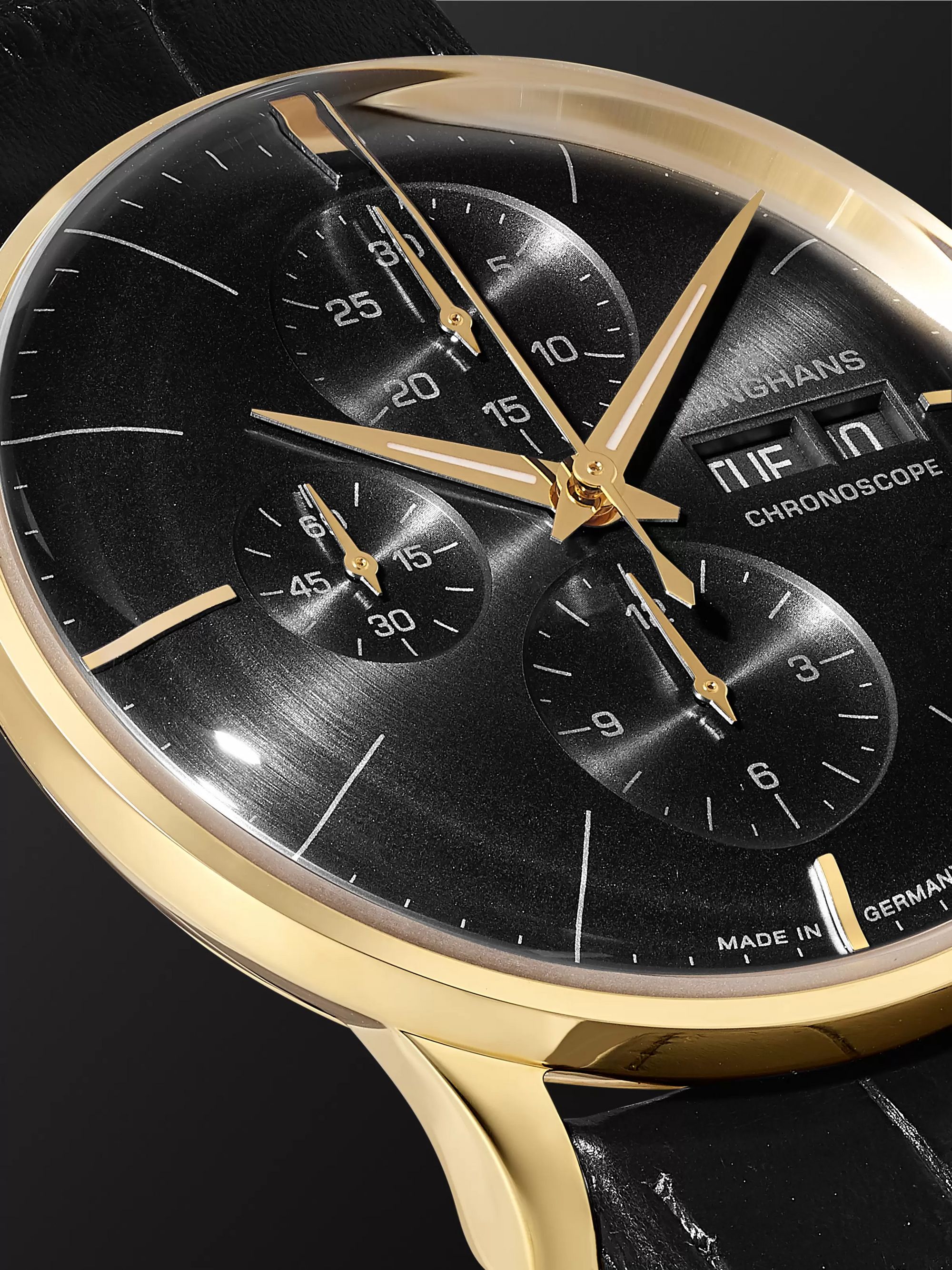 JUNGHANS Meister Limited Edition Automatic Chronoscope 40mm 18-Karat Gold and Alligator Watch, Ref. No. 027/9000.02