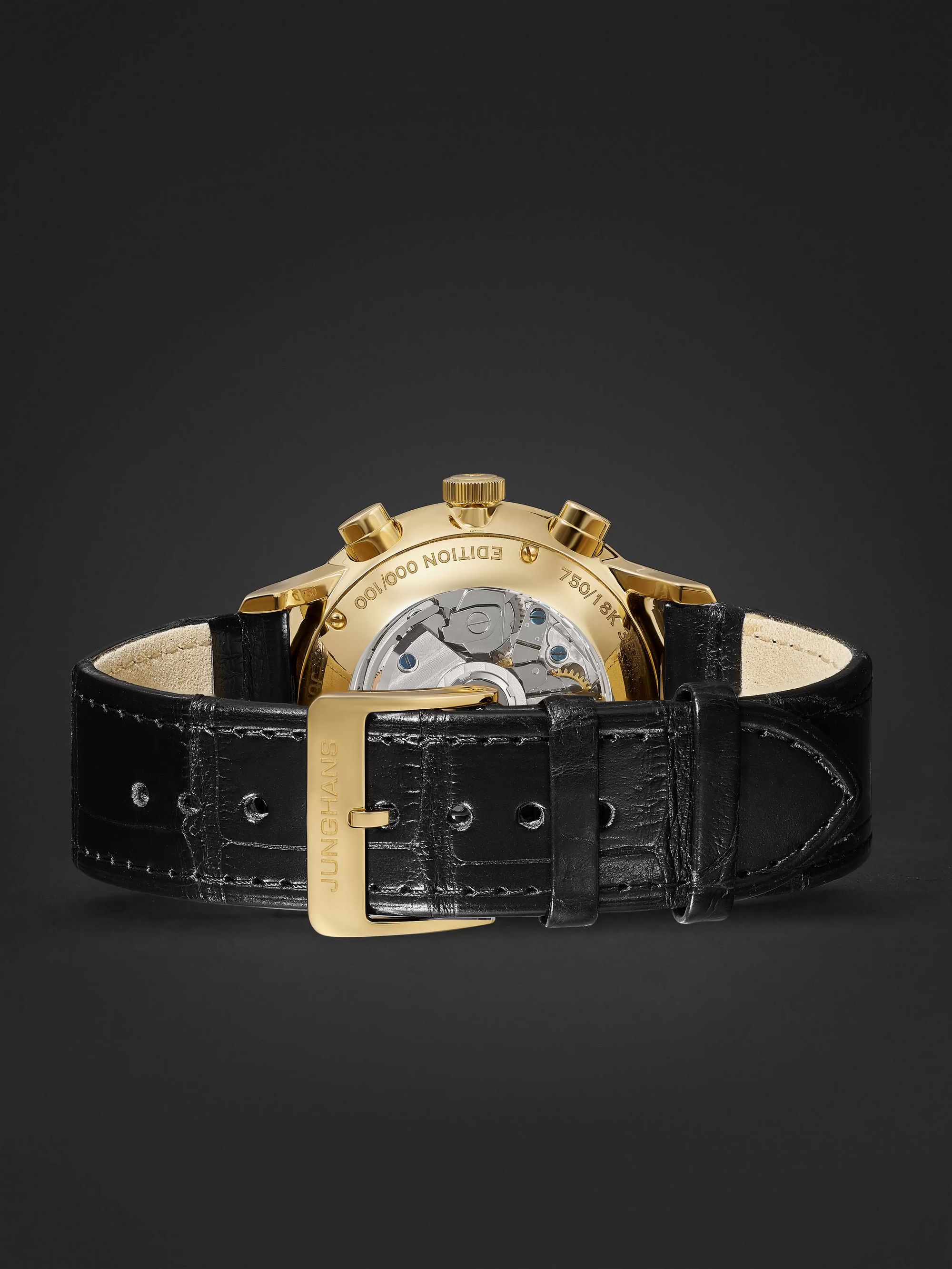 JUNGHANS Meister Limited Edition Automatic Chronoscope 40mm 18-Karat Gold and Alligator Watch, Ref. No. 027/9000.02
