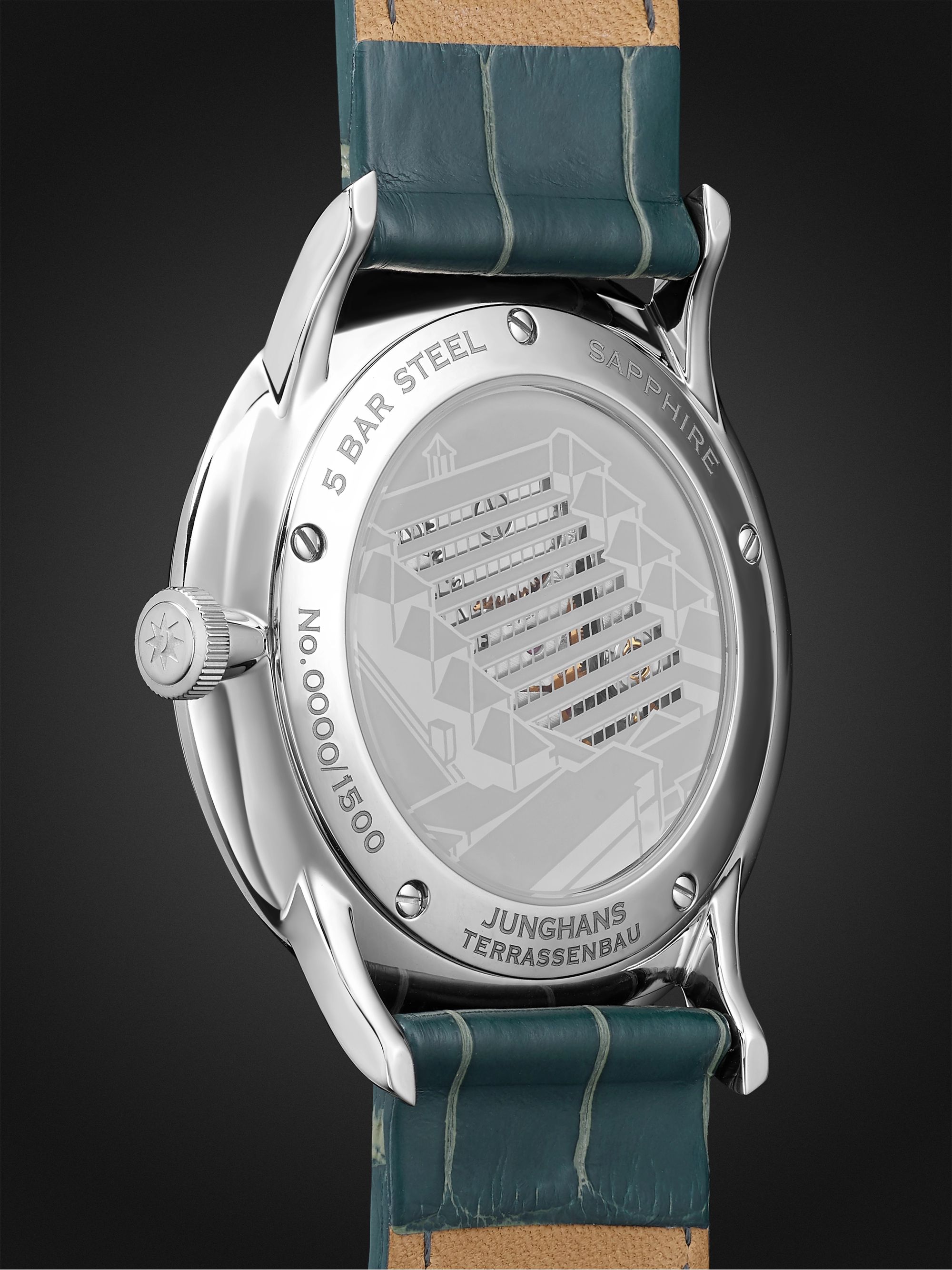 JUNGHANS Meister Classic Terrassenbau Limited Edition Hand-Wound 37.7mm Stainless Steel and Alligator Watch, Ref. No. 027/3000.02
