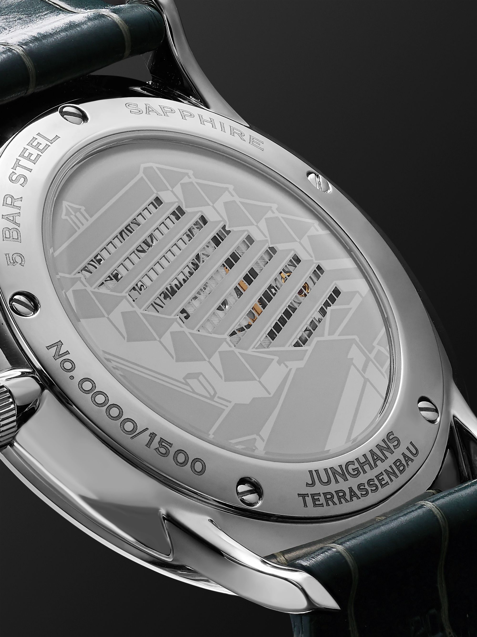 JUNGHANS Meister Classic Terrassenbau Limited Edition Hand-Wound 37.7mm Stainless Steel and Alligator Watch, Ref. No. 027/3000.02