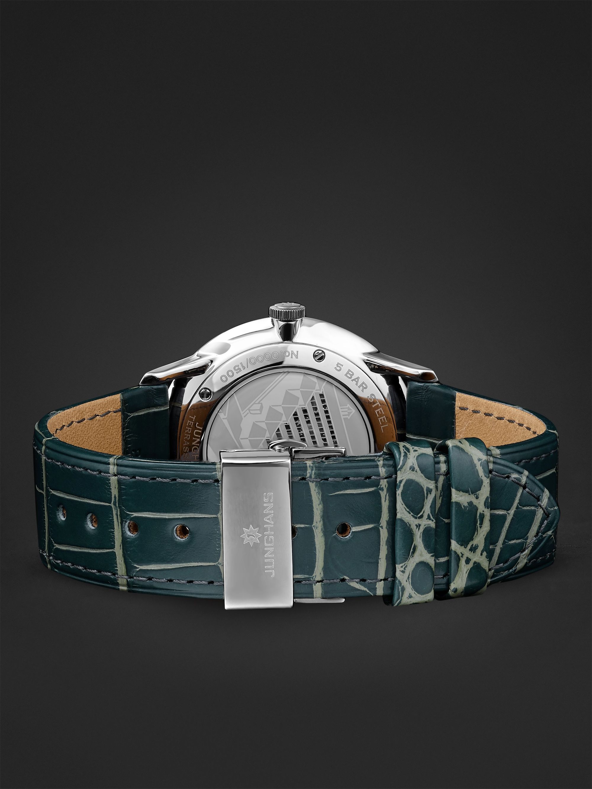 JUNGHANS Meister Classic Terrassenbau Limited Edition Hand-Wound 37.7mm Stainless Steel and Alligator Watch, Ref. No. 027/3000.02