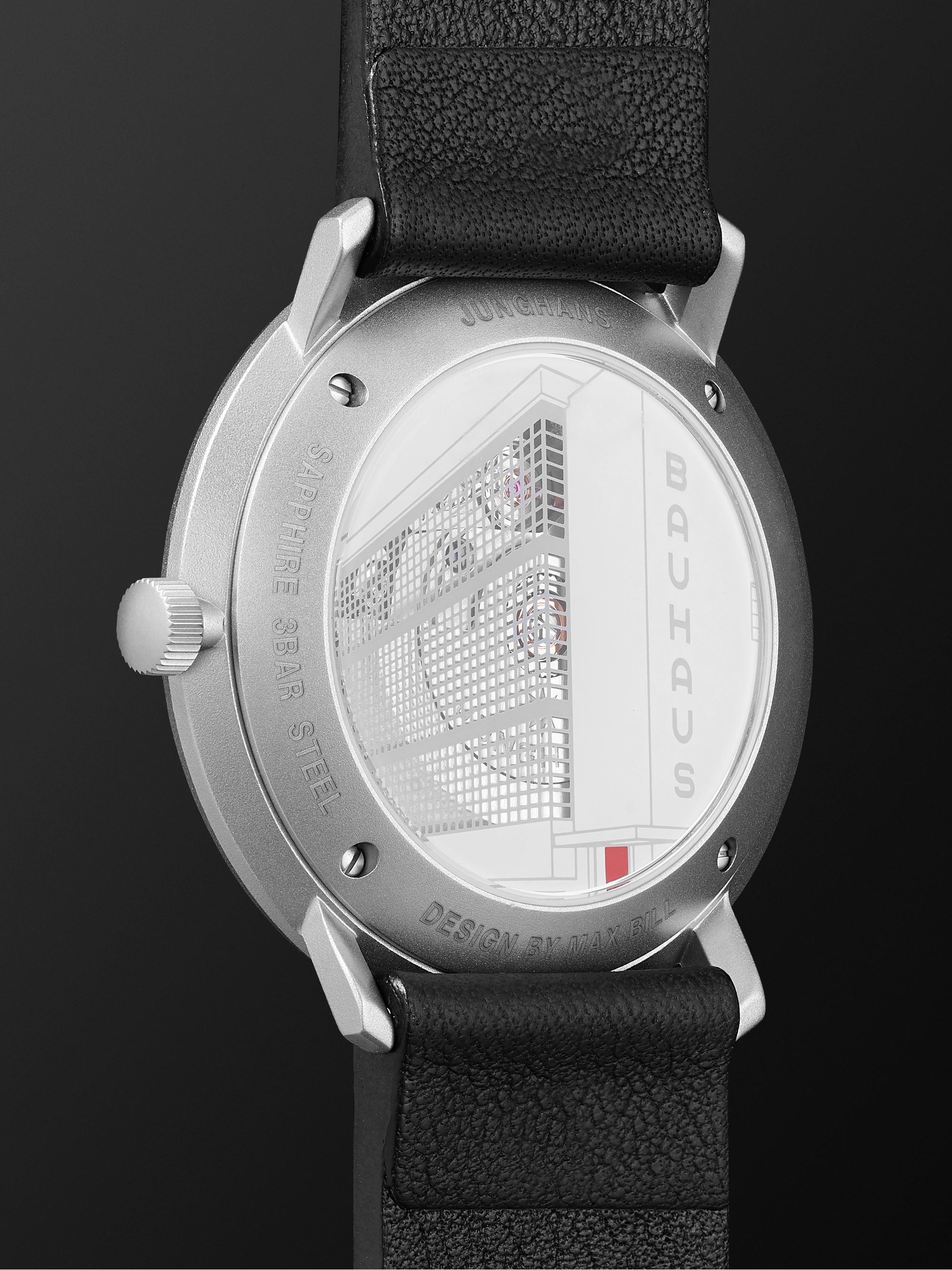JUNGHANS Max Bill Bauhaus Automatic 38mm Stainless Steel and Textured-Leather Watch, Ref. No. 027/4009.02