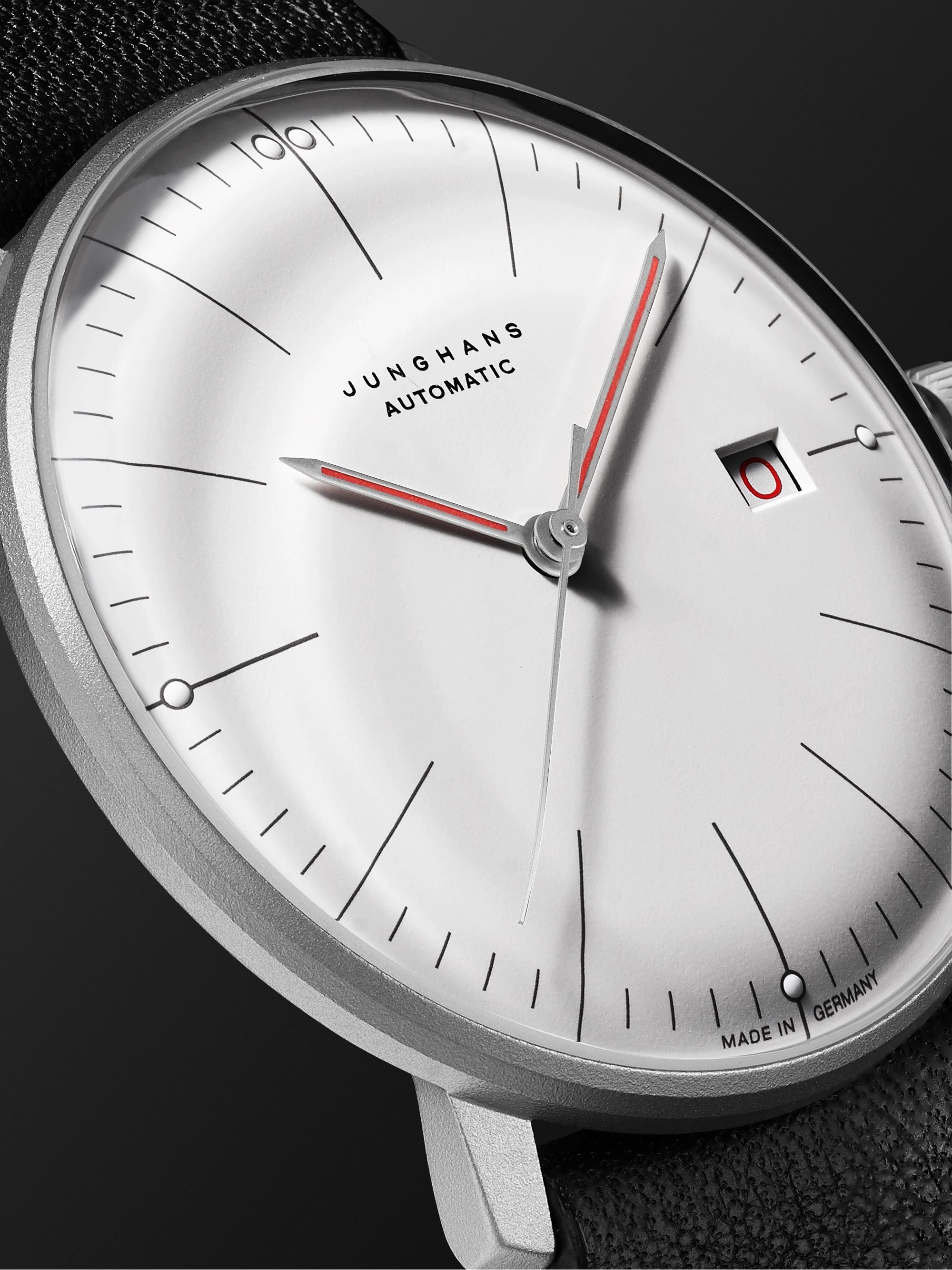 JUNGHANS Max Bill Bauhaus Automatic 38mm Stainless Steel and Textured-Leather Watch, Ref. No. 027/4009.02