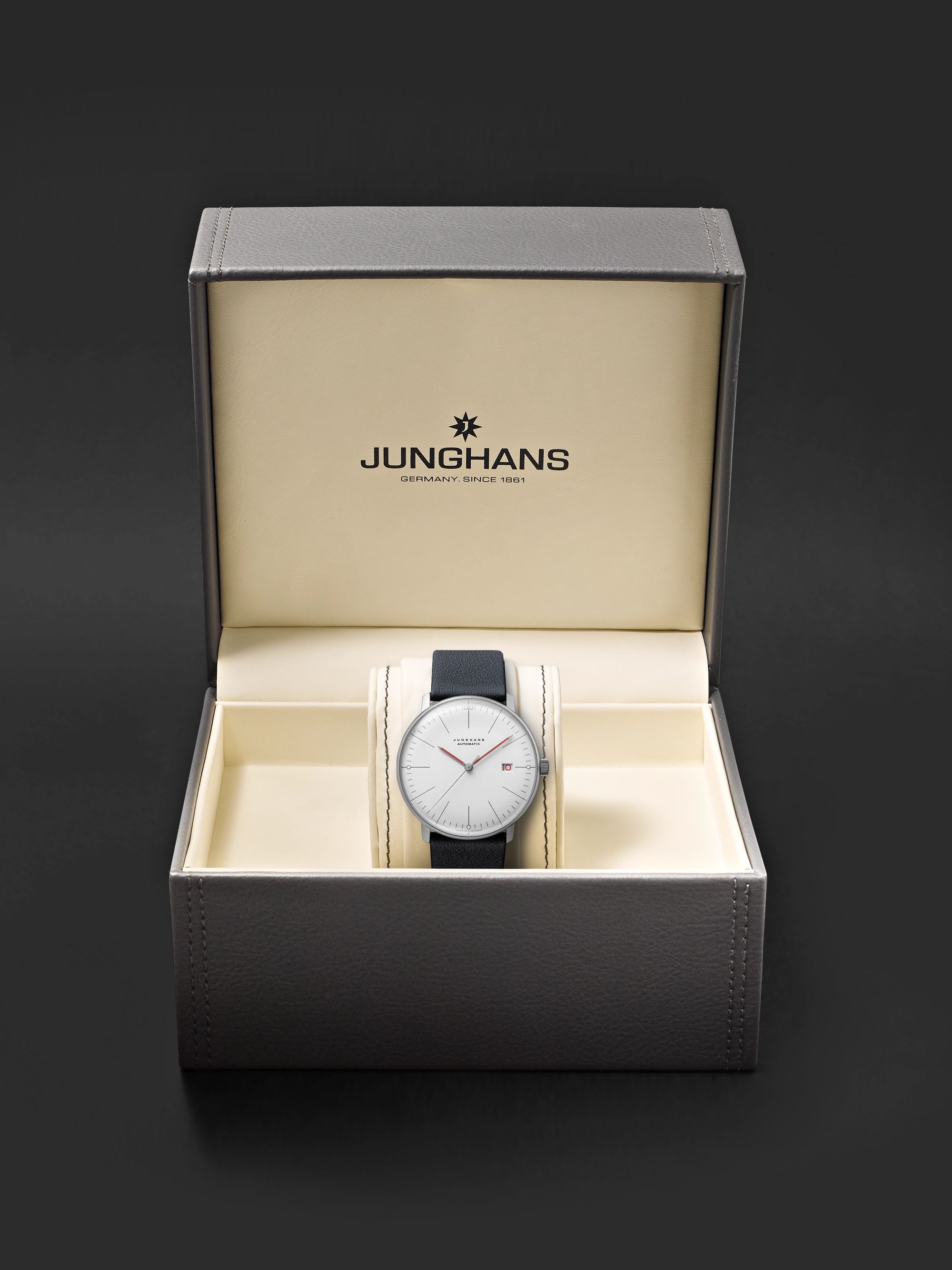 JUNGHANS Max Bill Bauhaus Automatic 38mm Stainless Steel and Textured-Leather Watch, Ref. No. 027/4009.02