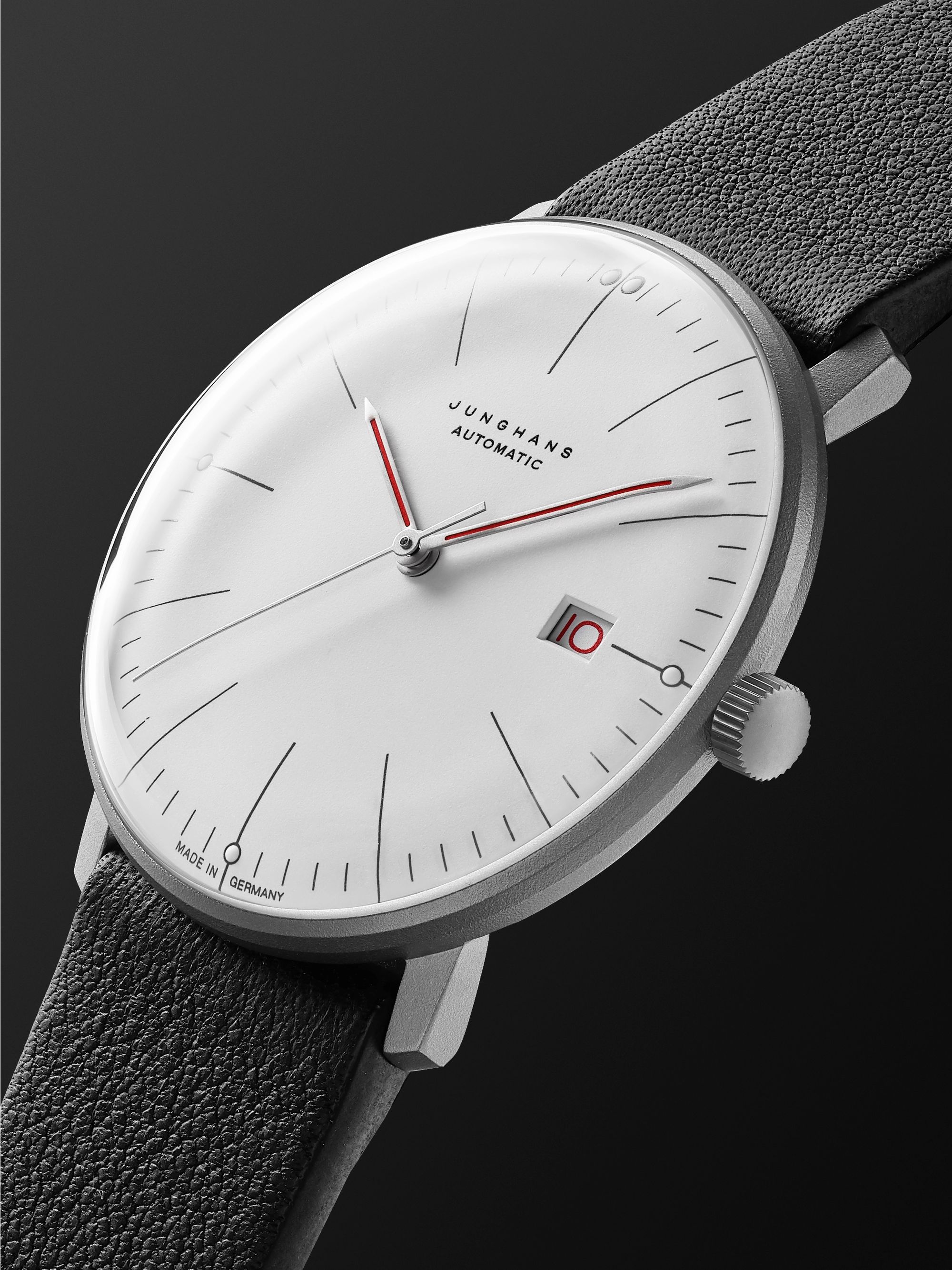 JUNGHANS Max Bill Bauhaus Automatic 38mm Stainless Steel and Textured-Leather Watch, Ref. No. 027/4009.02