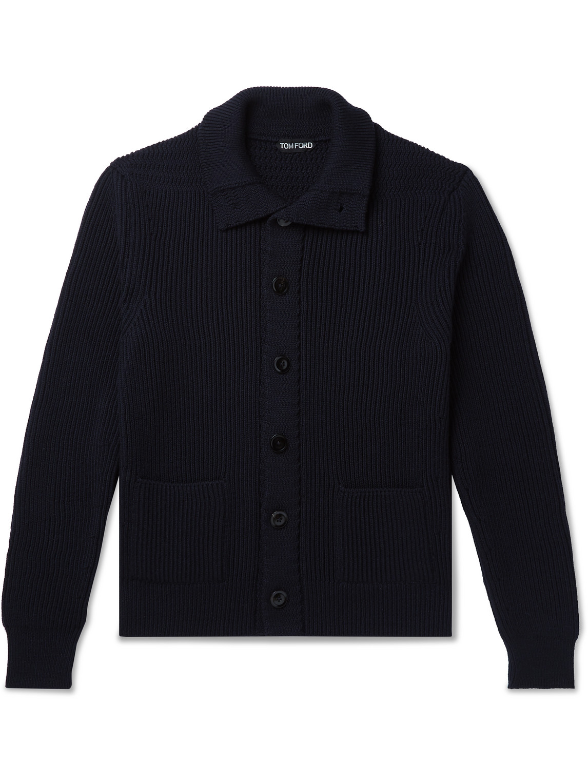 Tom Ford Slim-fit Ribbed Wool And Cashmere-blend Cardigan In Black