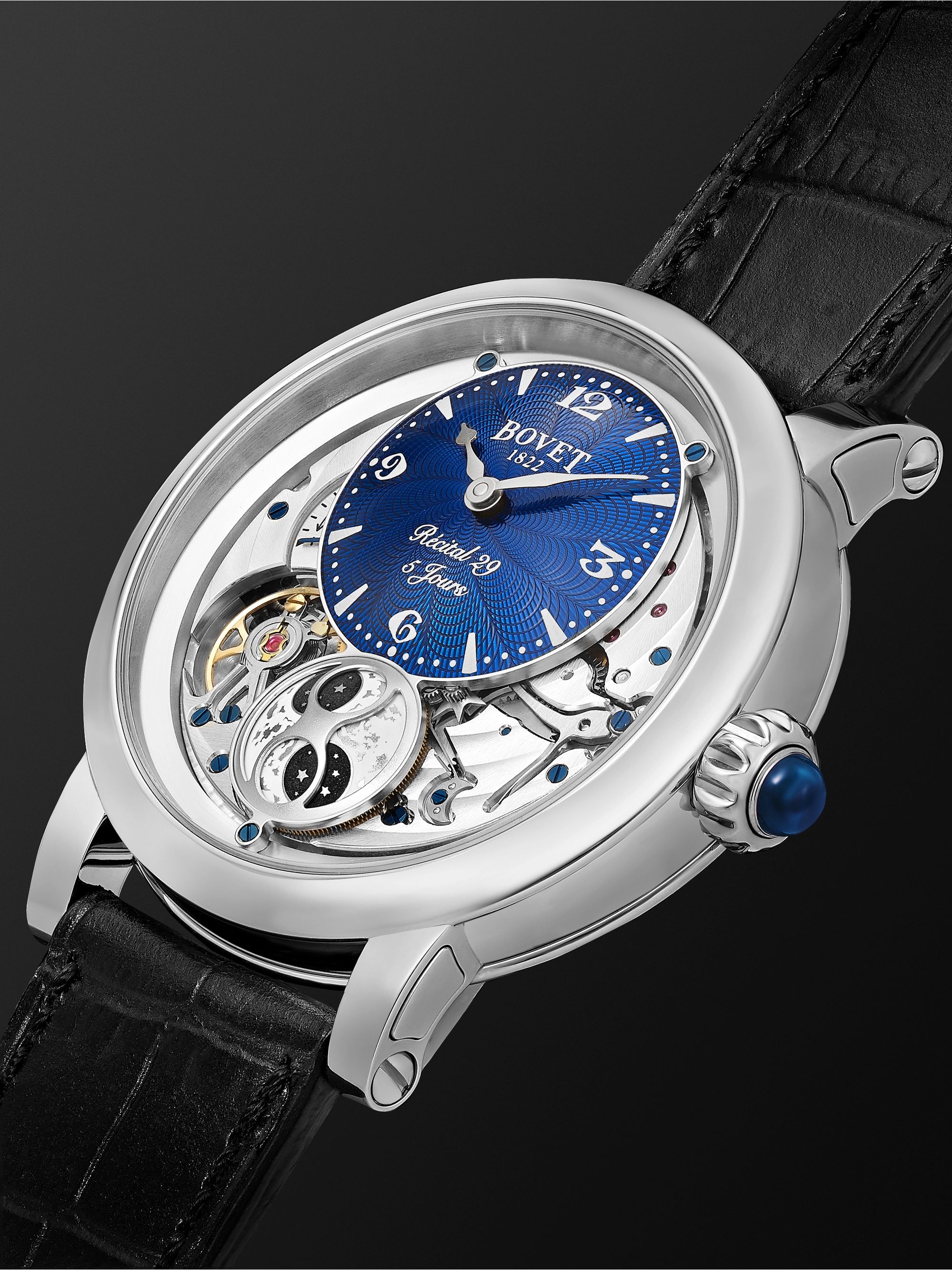 BOVET Récital 29 Moon-Phase 42mm Stainless Steel and Leather Watch, Ref. No. R290002