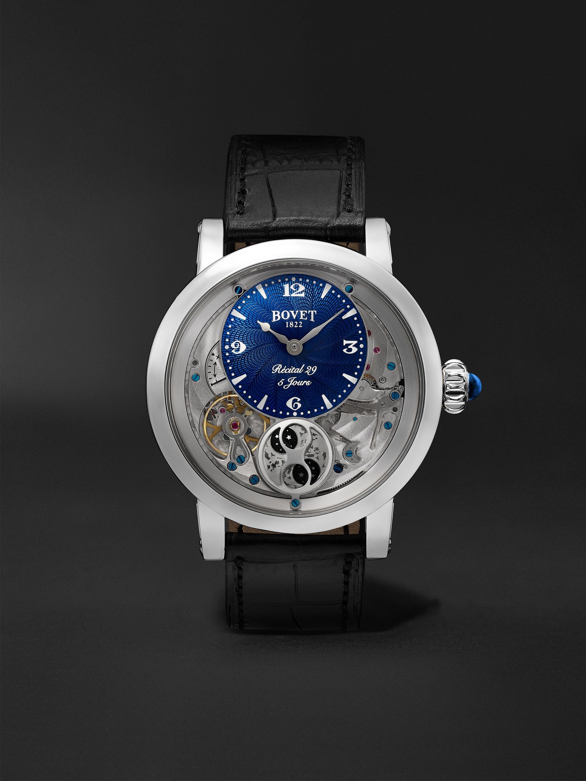 BOVET Récital 29 Moon-Phase 42mm Stainless Steel and Leather Watch, Ref. No. R290002