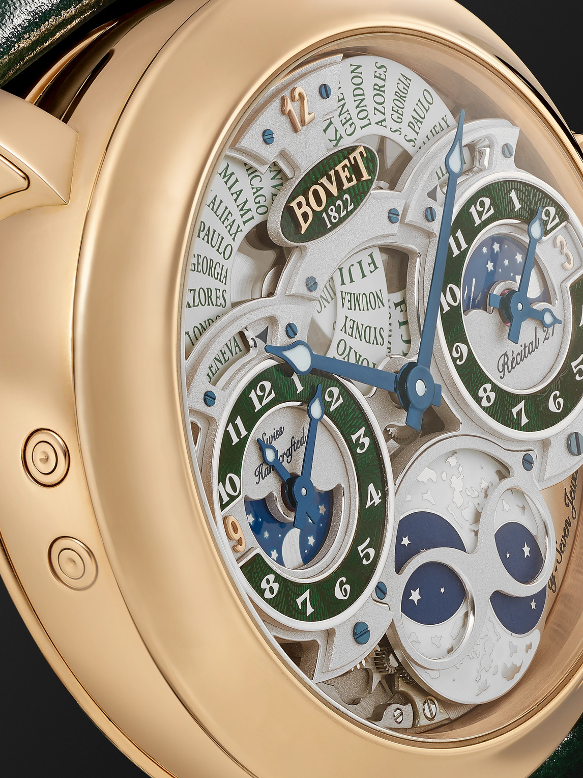 Shop Bovet Récital 27 Limited Edition Hand-wound 46mm 18-karat Red Gold And Leather Watch, Ref. No. R270007 In Green