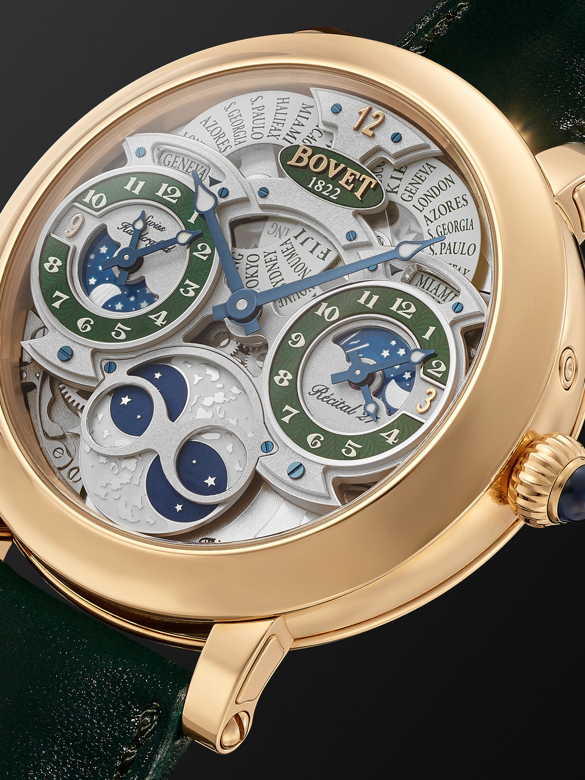 Shop Bovet Récital 27 Limited Edition Hand-wound 46mm 18-karat Red Gold And Leather Watch, Ref. No. R270007 In Green
