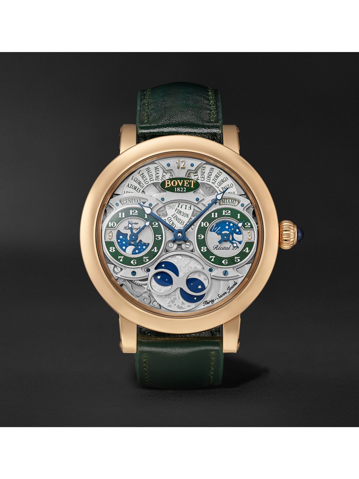 Bovet Récital 27 Limited Edition Hand-wound 46mm 18-karat Red Gold And Leather Watch, Ref. No. R270007 In Green
