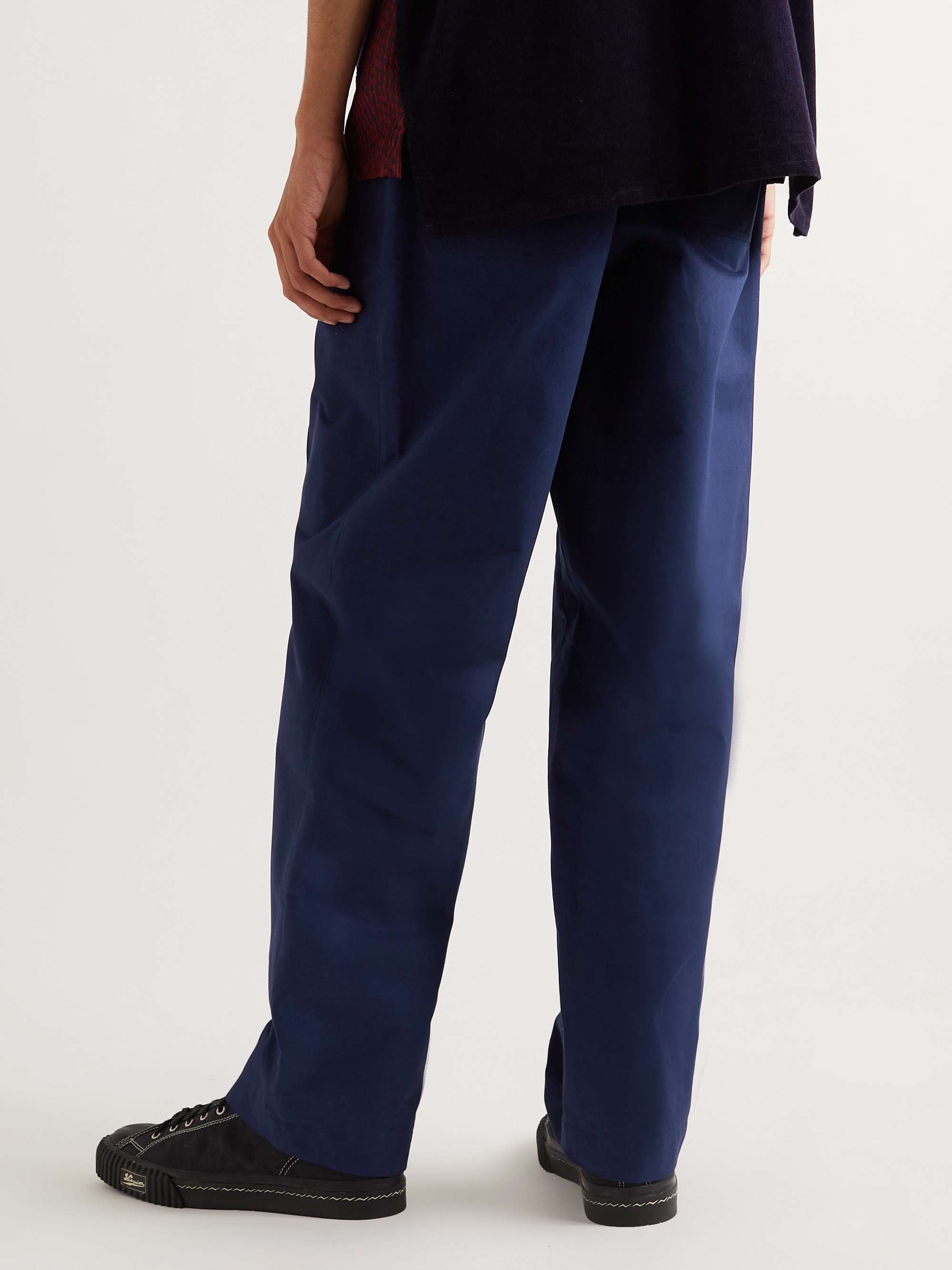 NICHOLAS DALEY Straight-Leg Pleated Jacquard-Trimmed Cotton-Twill Trousers
