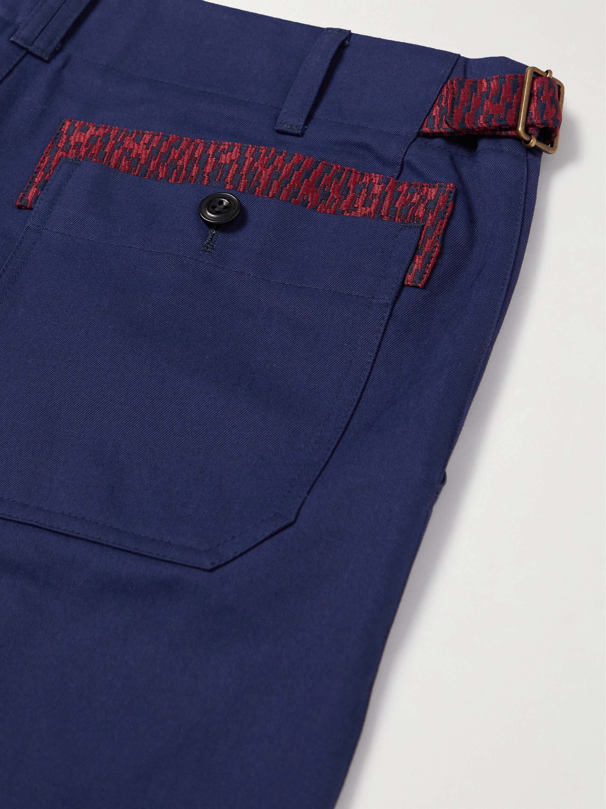 NICHOLAS DALEY Straight-Leg Pleated Jacquard-Trimmed Cotton-Twill Trousers