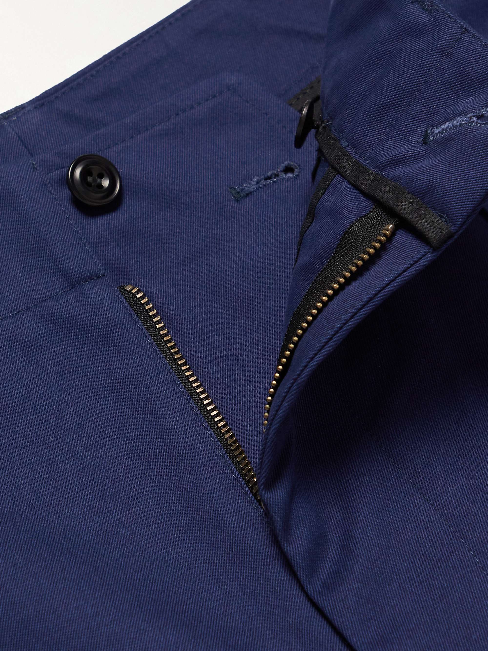 NICHOLAS DALEY Straight-Leg Pleated Jacquard-Trimmed Cotton-Twill Trousers