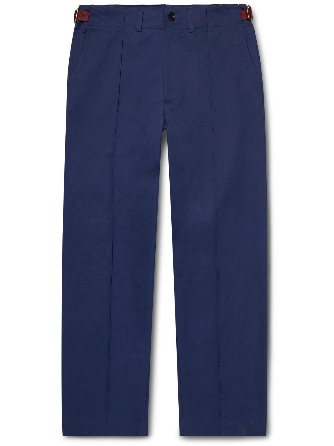 Straight-Leg Pleated Jacquard-Trimmed Cotton-Twill Trousers