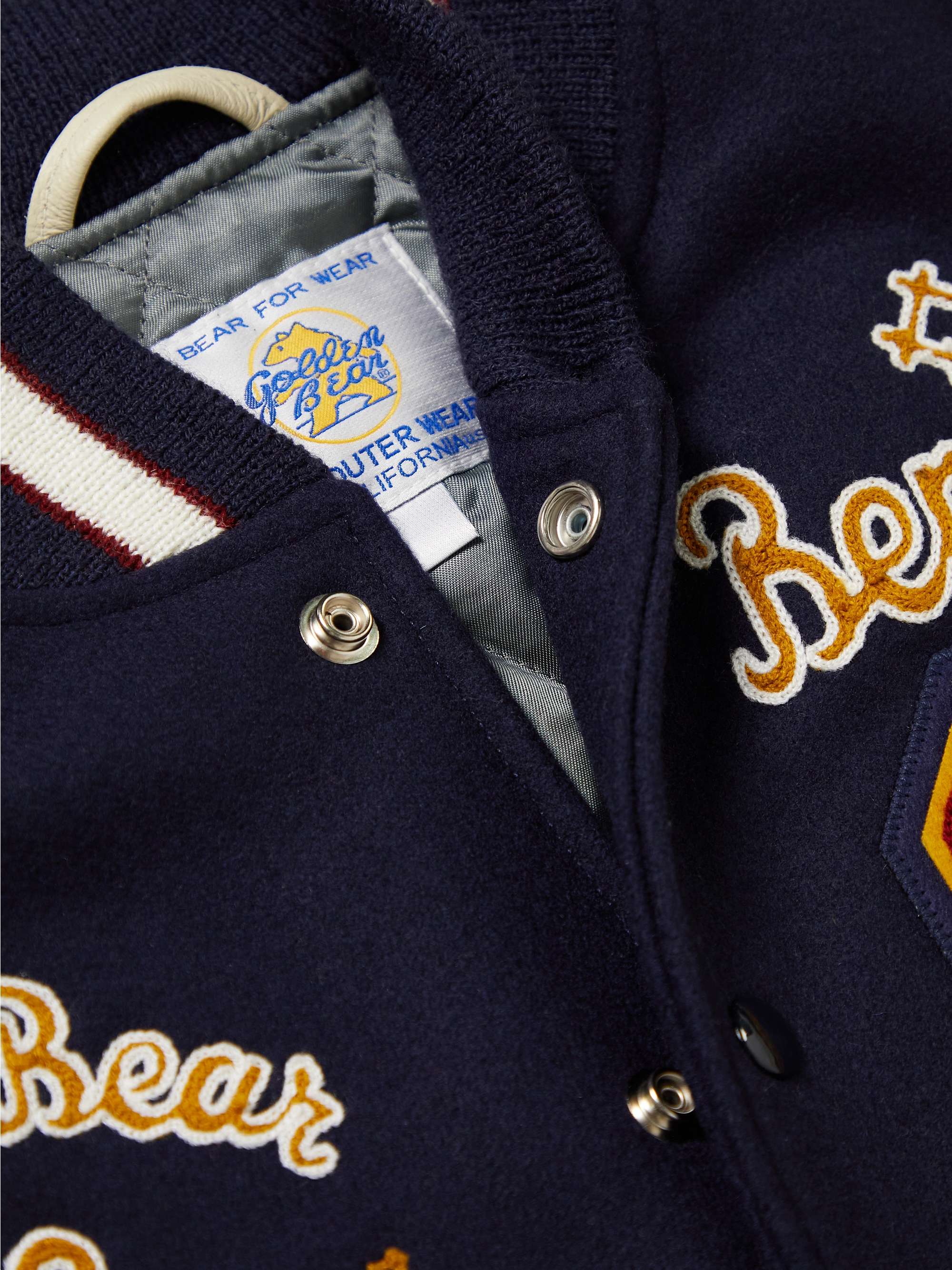 GOLDEN BEAR The Albany Ben Appliquéd Wool-Blend and Leather Bomber Jacket