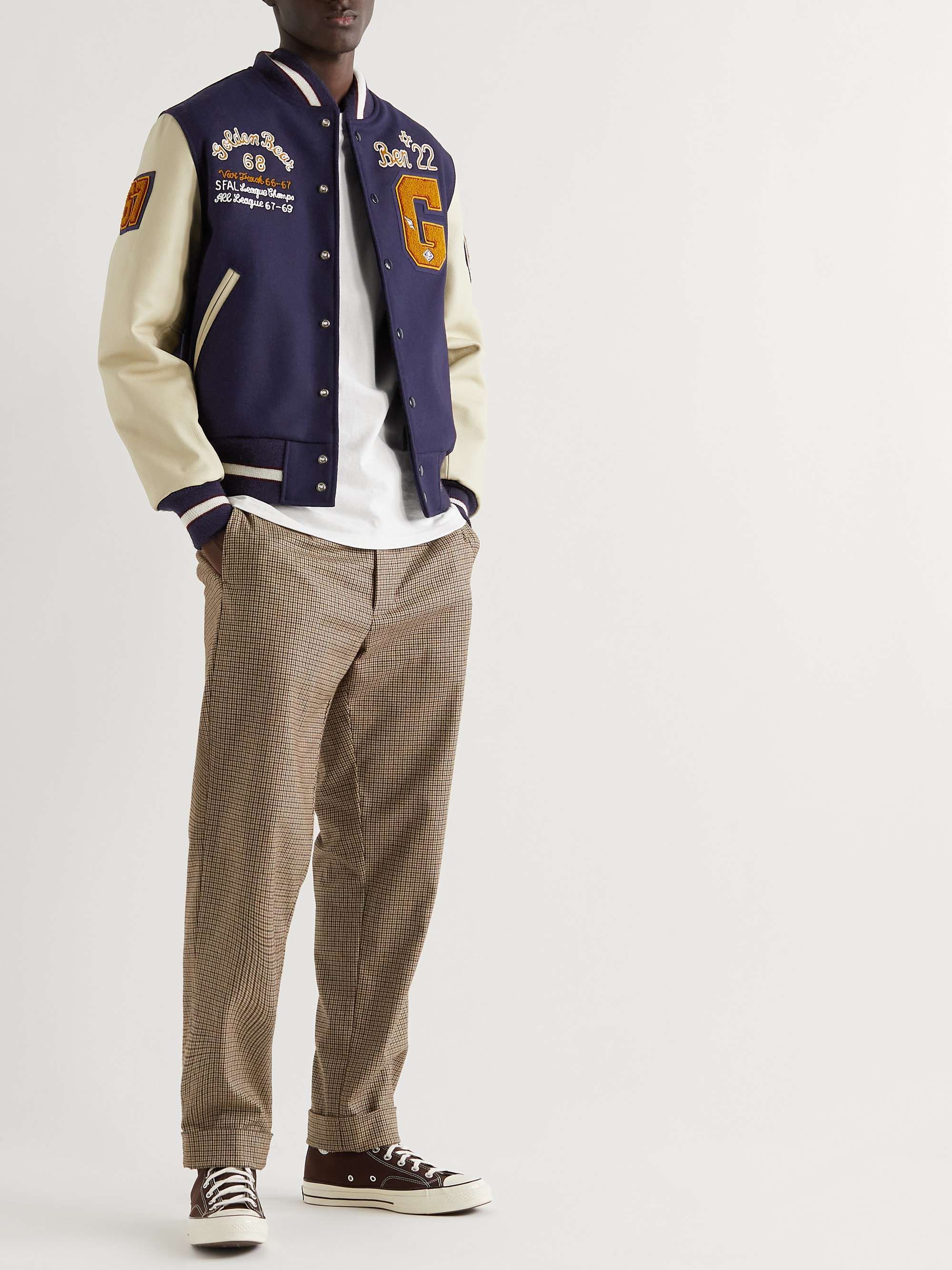 GOLDEN BEAR The Albany Ben Appliquéd Wool-Blend and Leather Bomber Jacket