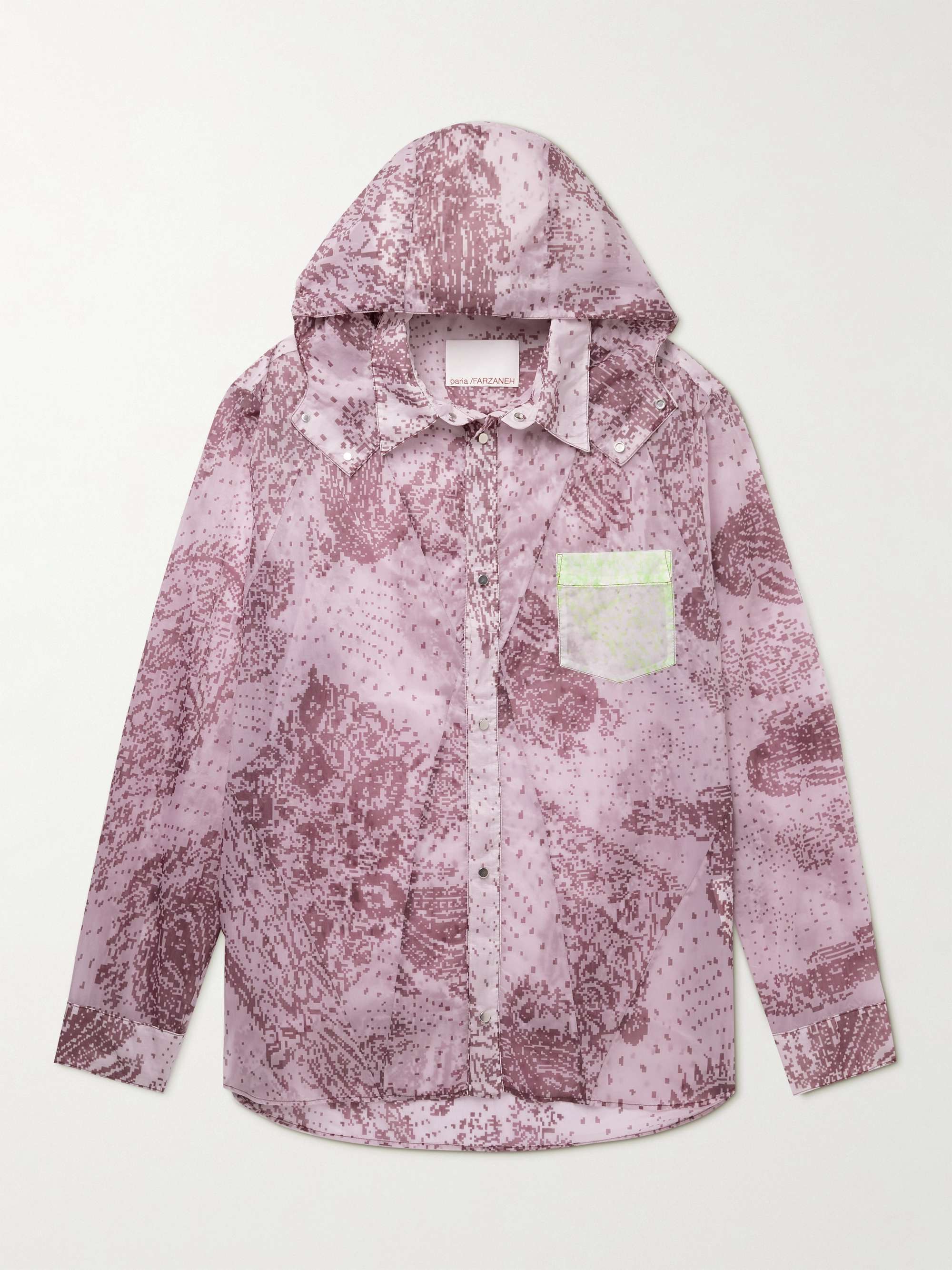 PARIA /FARZANEH Purple Drink Printed Shell Hooded Shirt for Men 