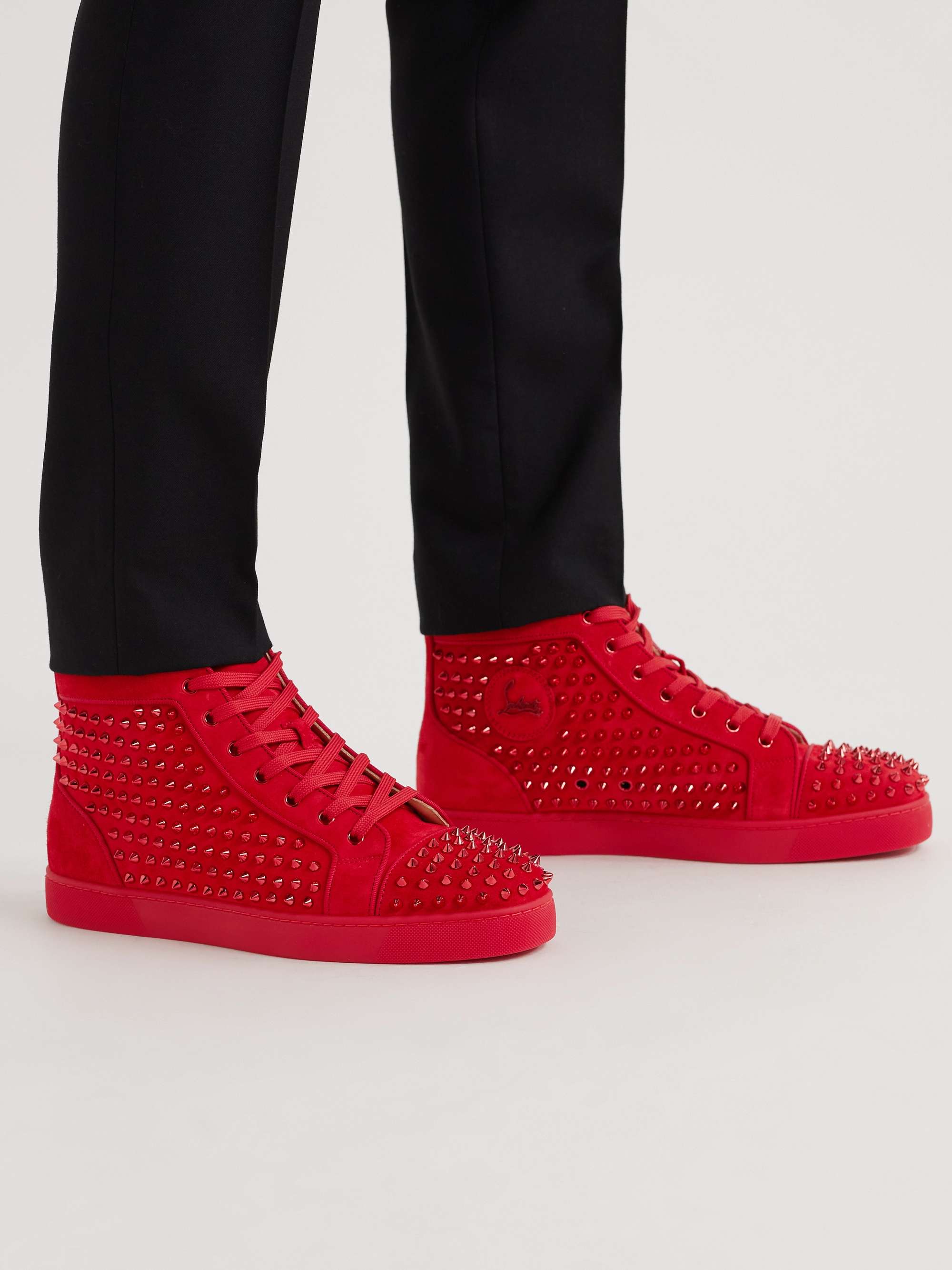 CHRISTIAN LOUBOUTIN Lou Spikes Orlato Suede High-Top Sneakers
