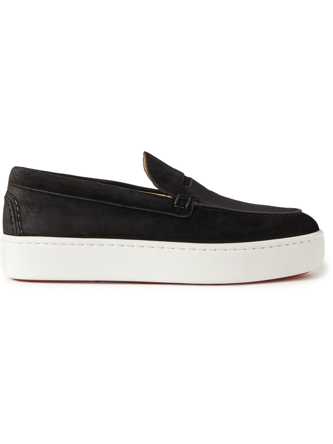 Christian Louboutin Paqueboat Suede Penny Loafers In Black