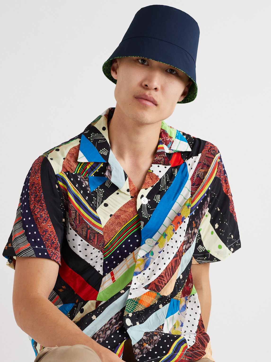 Reversible Logo-Jacquard Cotton-Blend and Shell Bucket Hat