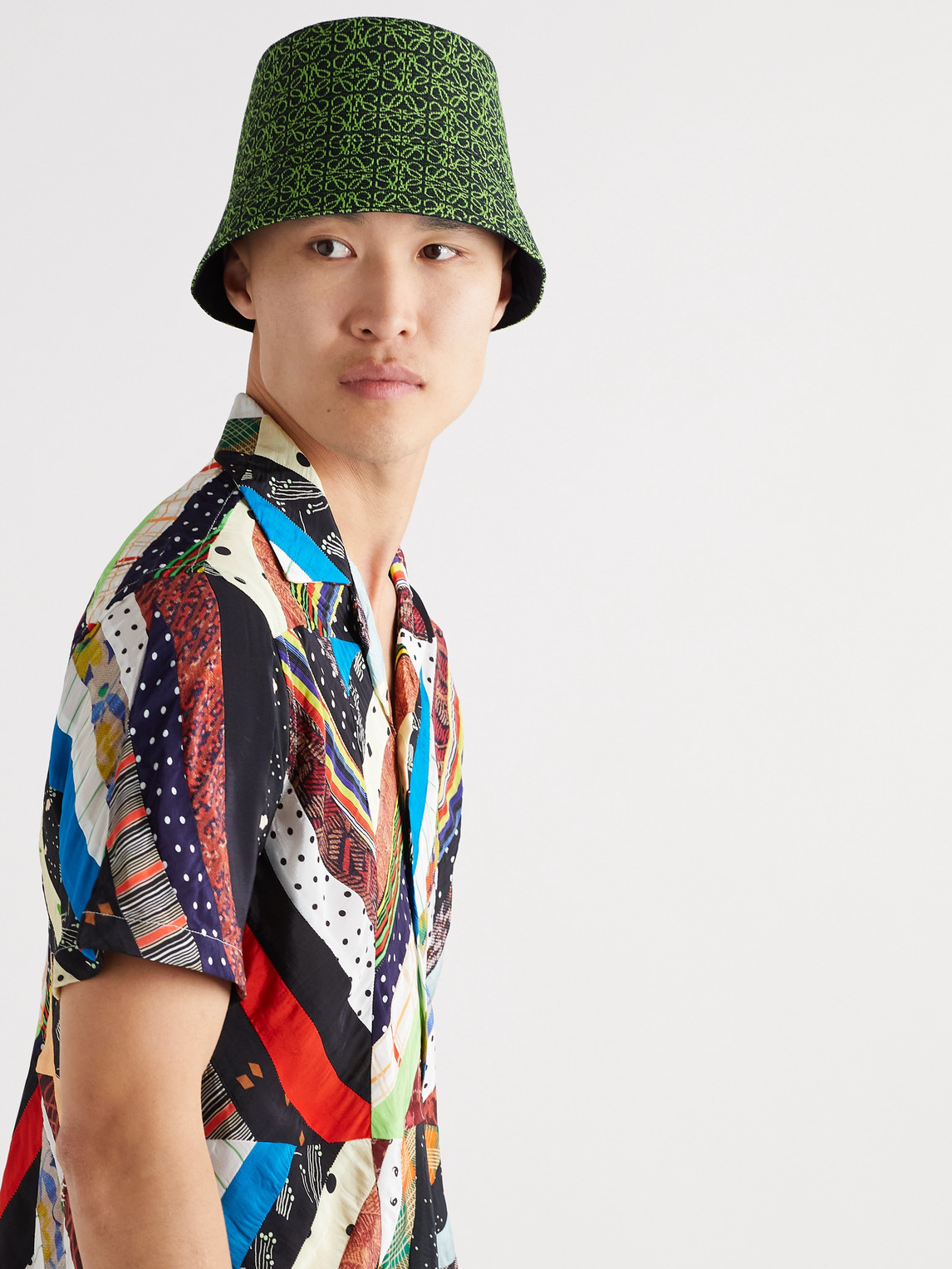 Shop Loewe Reversible Logo-jacquard Cotton-blend And Shell Bucket Hat In Green