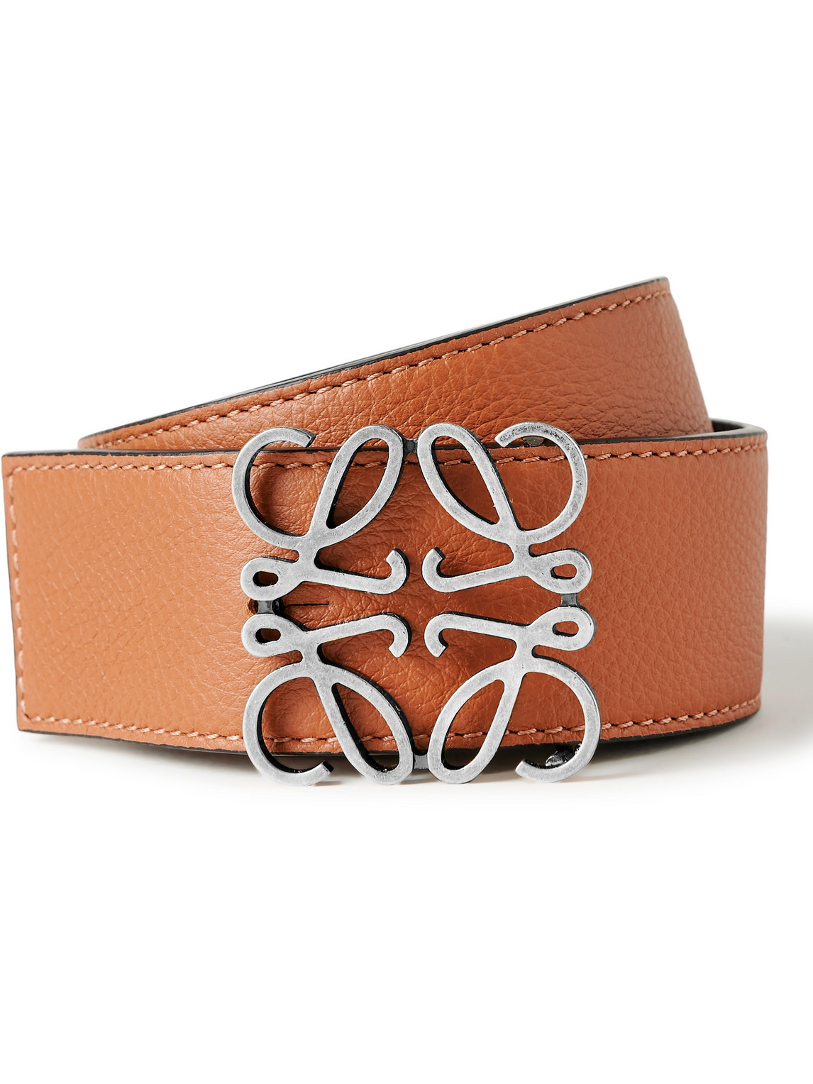 Shop Loewe 4cm Reversible Leather Belt In Brown