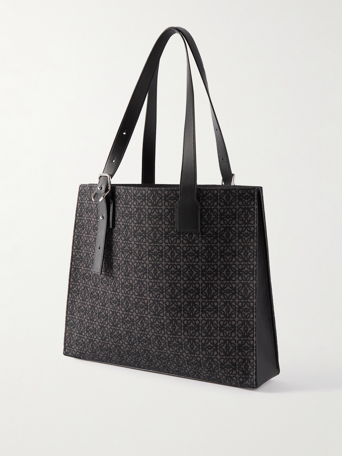 Shop Loewe Leather-trimmed Logo-jacquard Canvas Tote Bag In Black