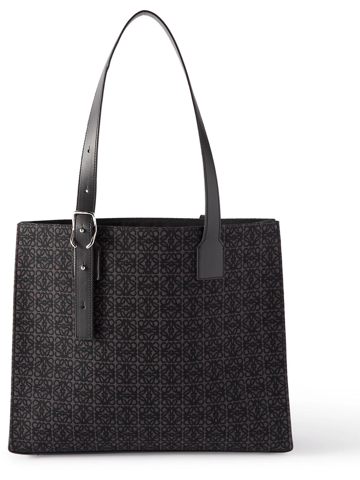 Shop Loewe Leather-trimmed Logo-jacquard Canvas Tote Bag In Black