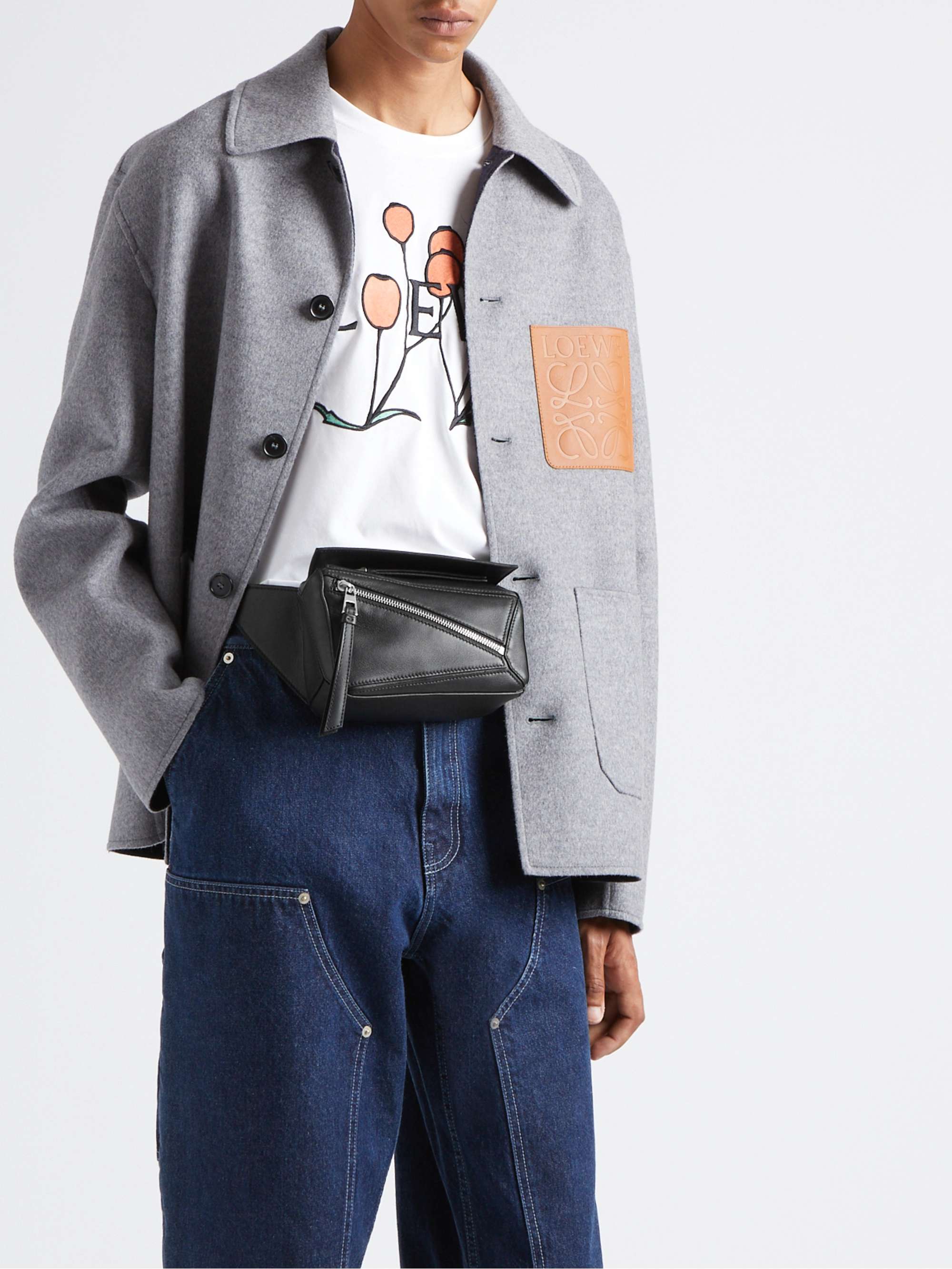 Puzzle Mini Leather Shoulder Bag in Grey - Loewe