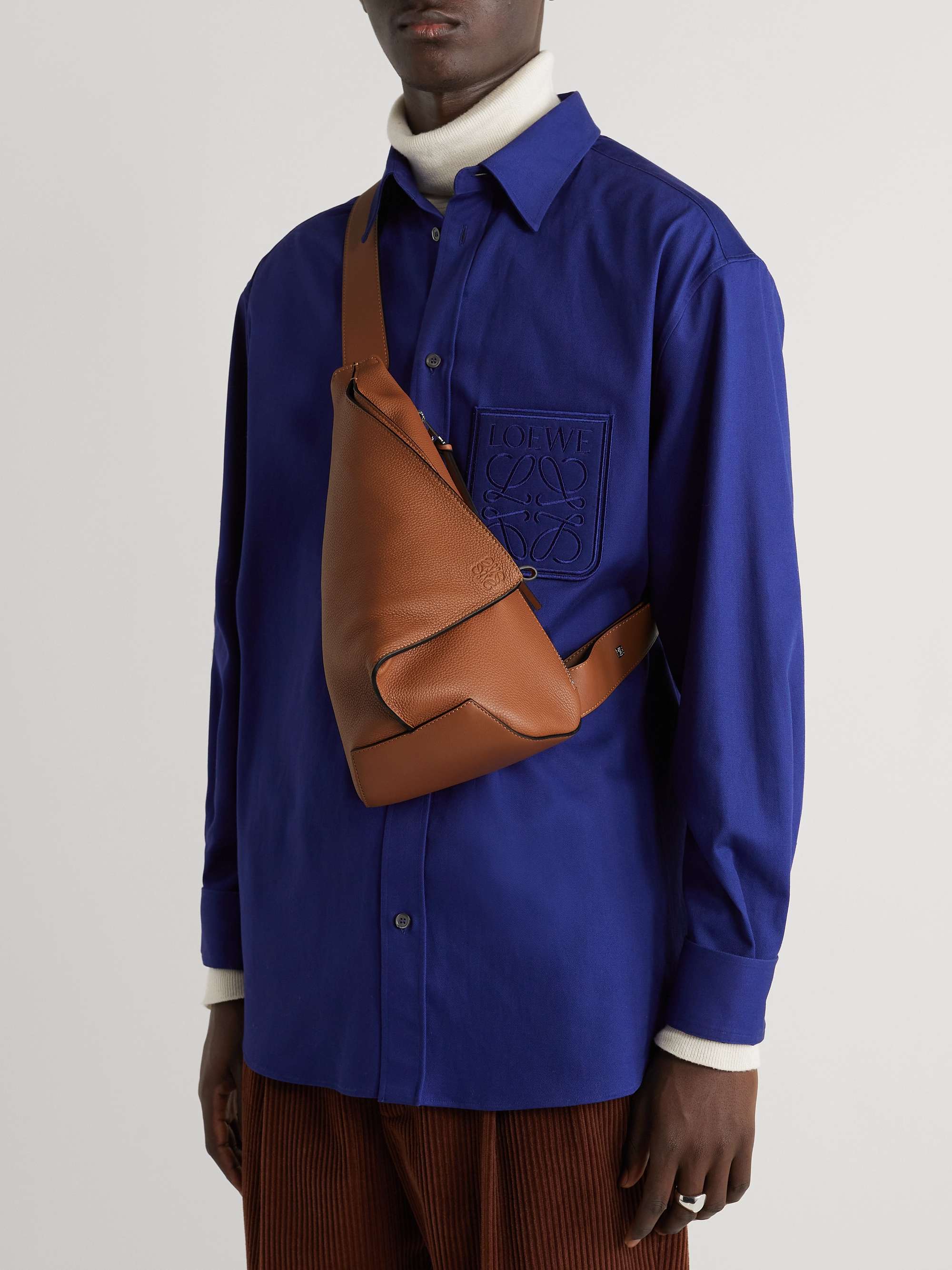LOEWE Anton Logo-Debossed Full-Grain Leather Sling Backpack