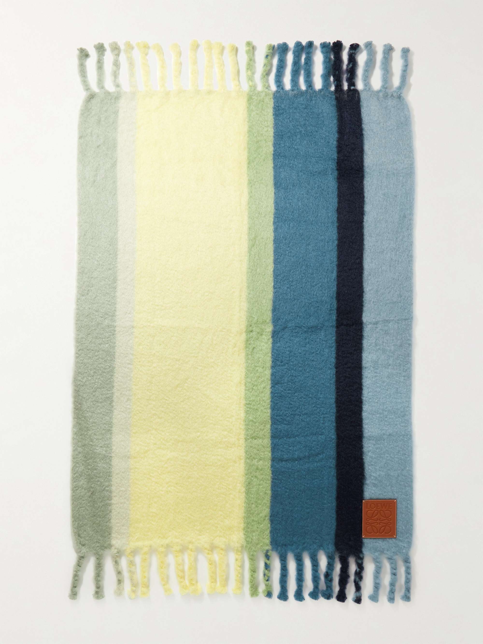 LOEWE Logo-Appliquéd Fringed Striped Mohair-Blend Blanket