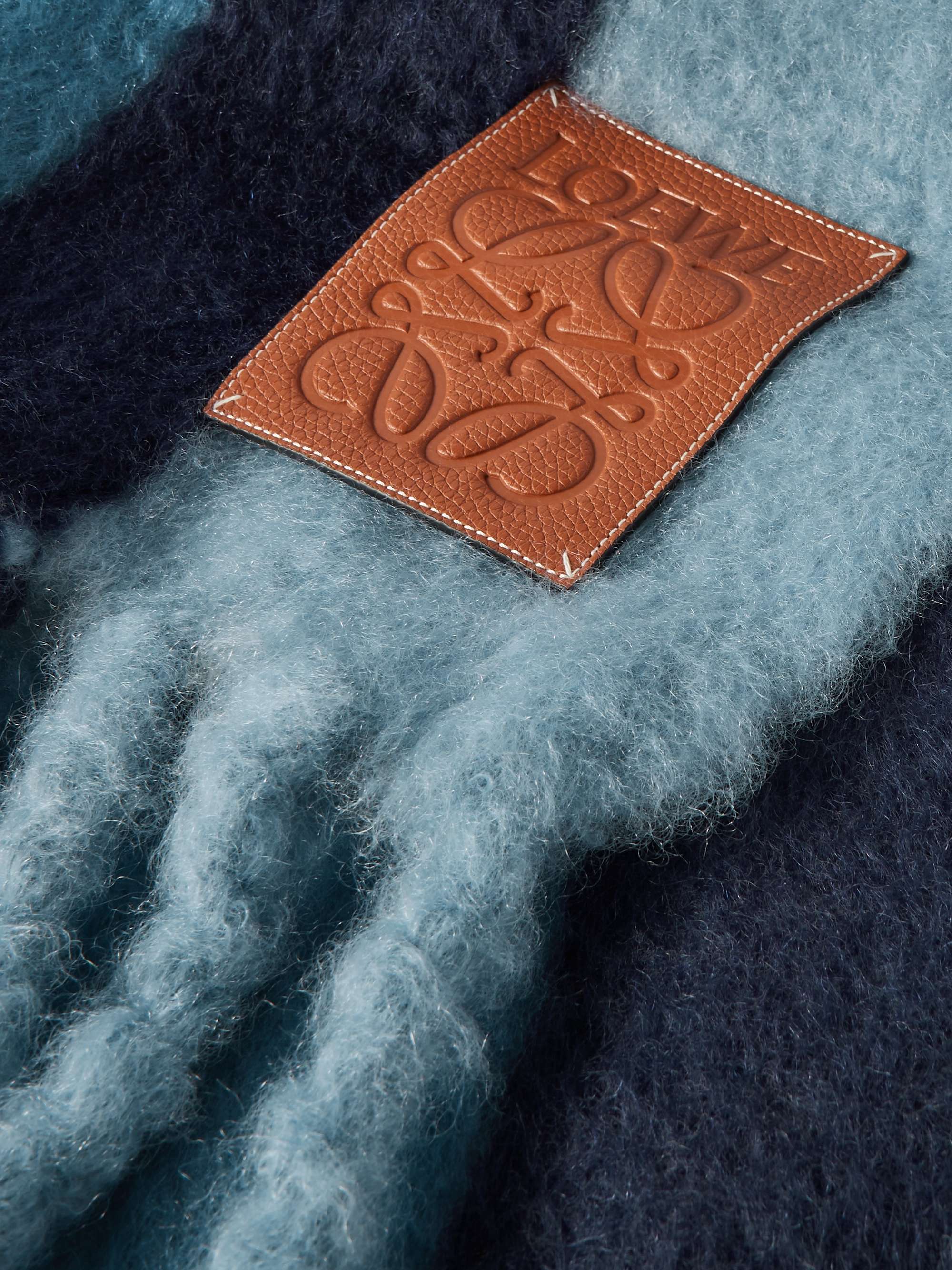 LOEWE Logo-Appliquéd Fringed Striped Mohair-Blend Blanket