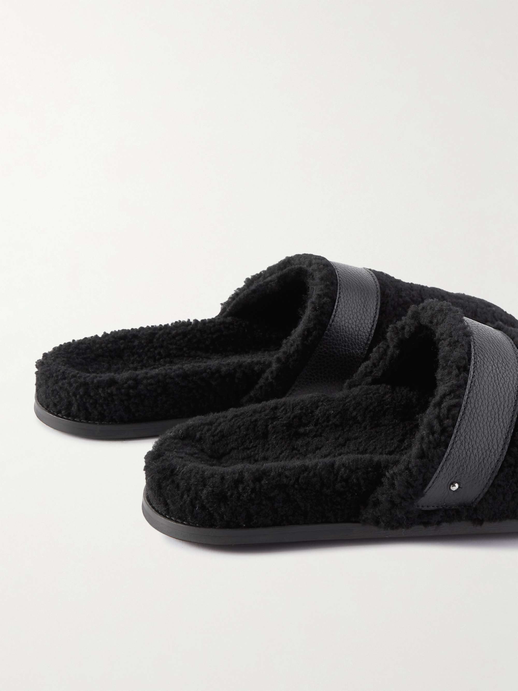MR P. Leather-Trimmed Shearling Slippers