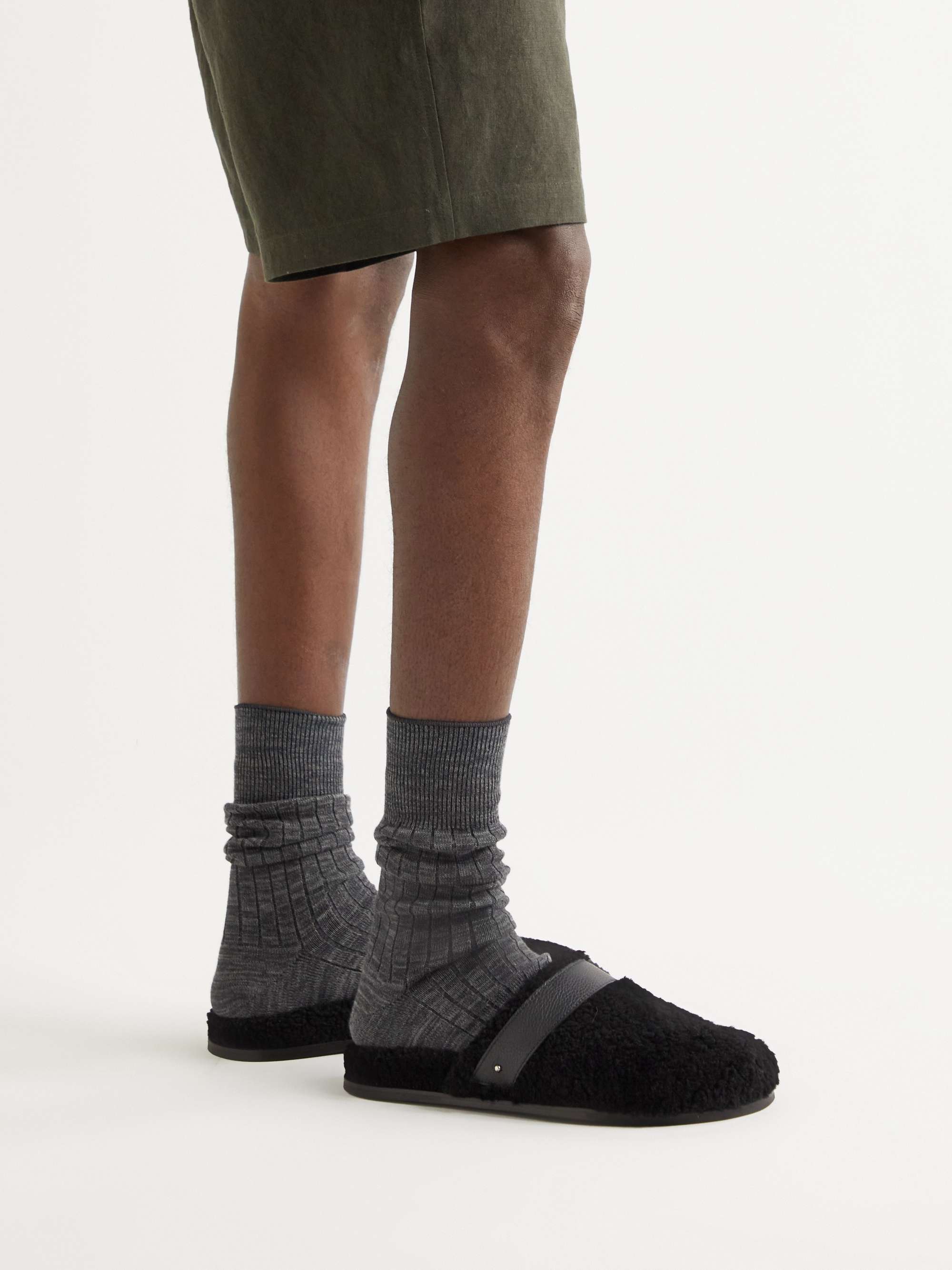 MR P. Leather-Trimmed Shearling Slippers