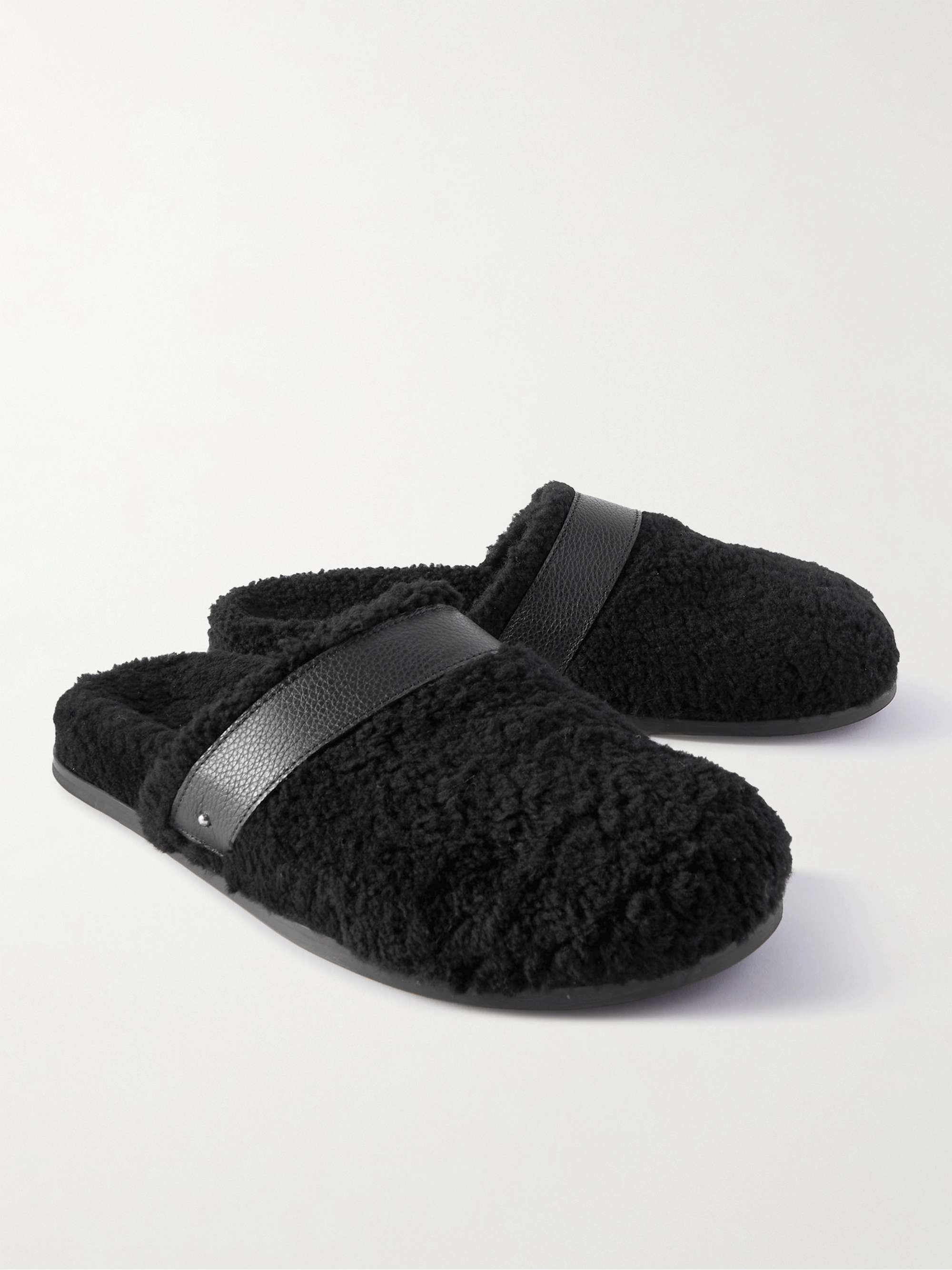MR P. Leather-Trimmed Shearling Slippers