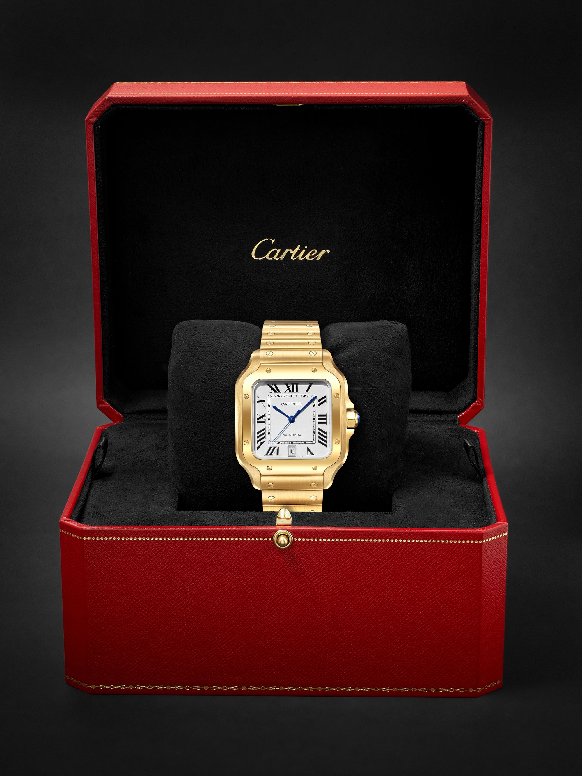 CARTIER Santos de Cartier Automatic 39.8 mm 18-Karat Gold Watch, Ref. No. WGSA0029
