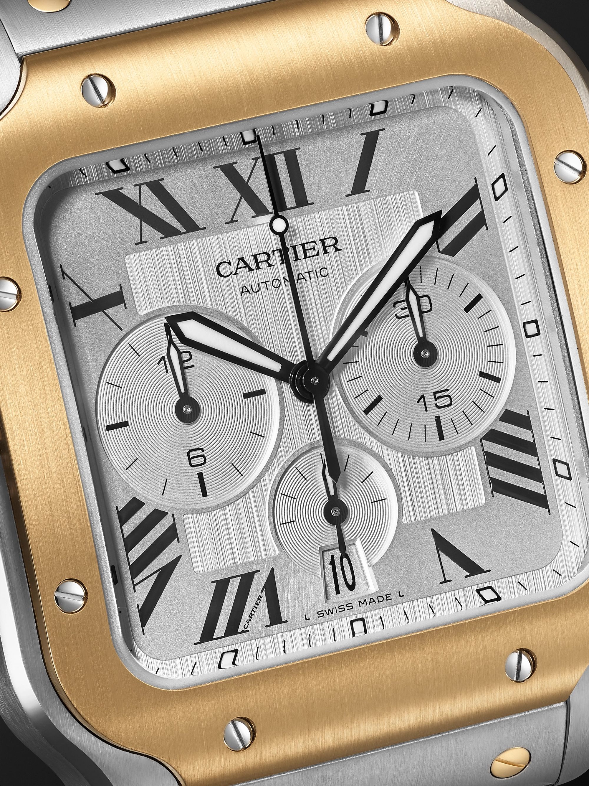 CARTIER Santos de Cartier Automatic Chronograph 43.3mm Interchangeable 18-Karat Gold, Stainless Steel and Rubber Watch, Ref. No. W2SA0008