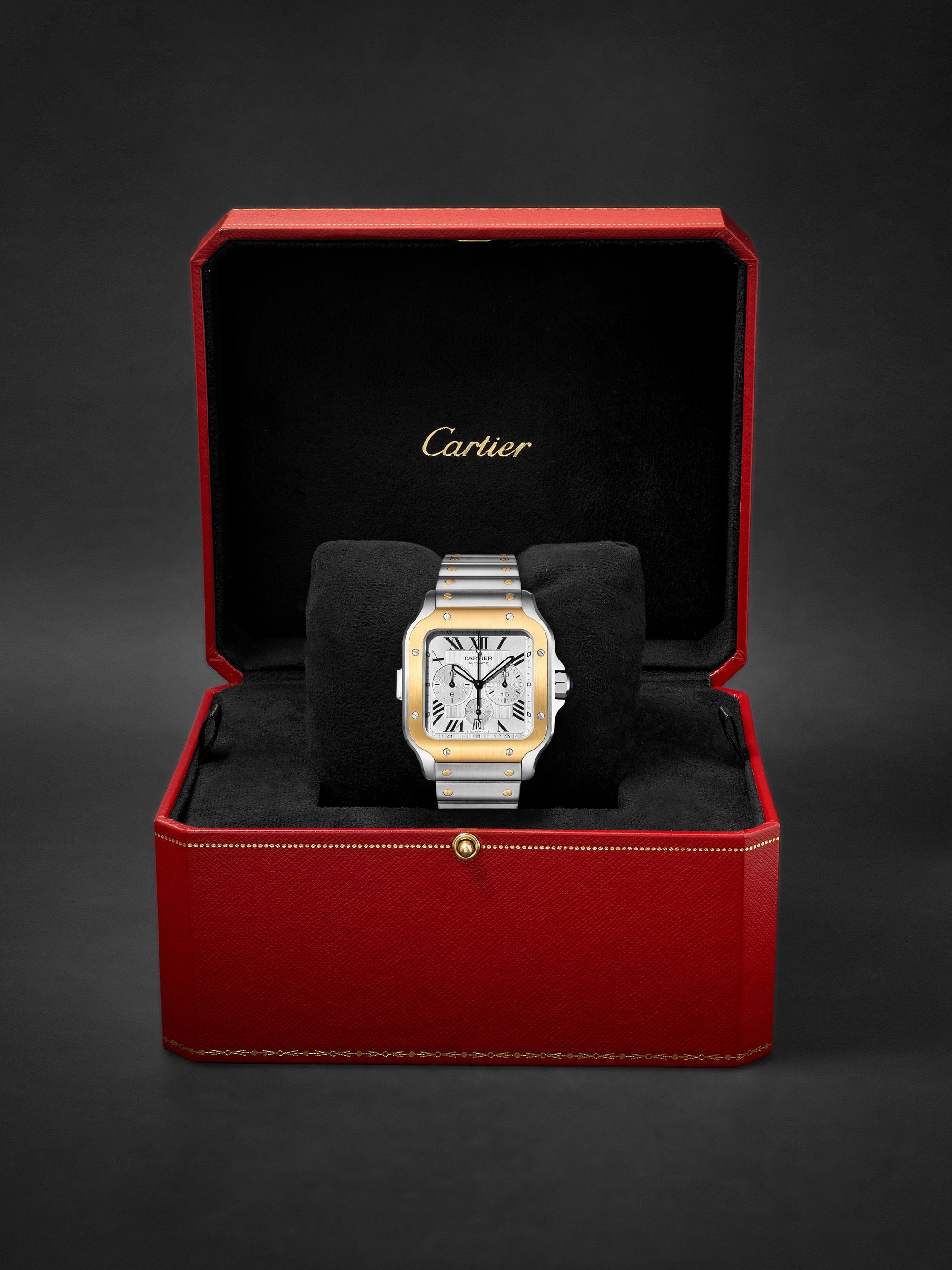 CARTIER Santos de Cartier Automatic Chronograph 43.3mm Interchangeable 18-Karat Gold, Stainless Steel and Rubber Watch, Ref. No. W2SA0008