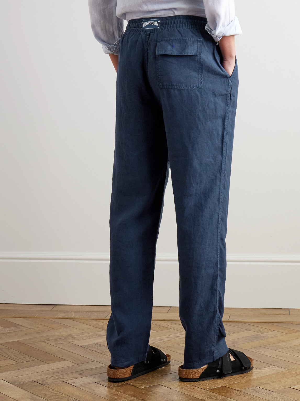 Shop Vilebrequin Pacha Wide-leg Linen Drawstring Trousers In Blue