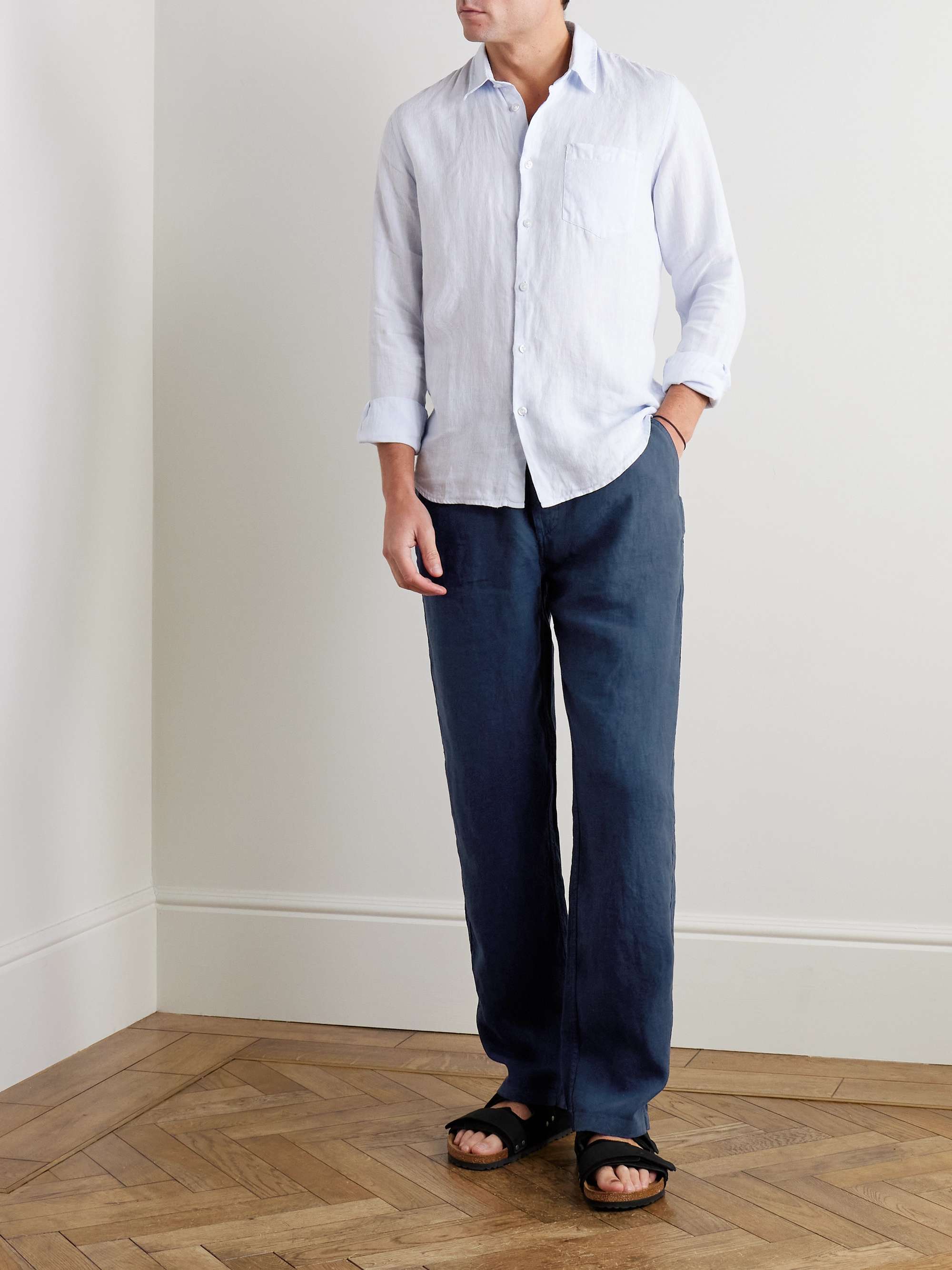 Wide-Leg Linen Drawstring Trousers