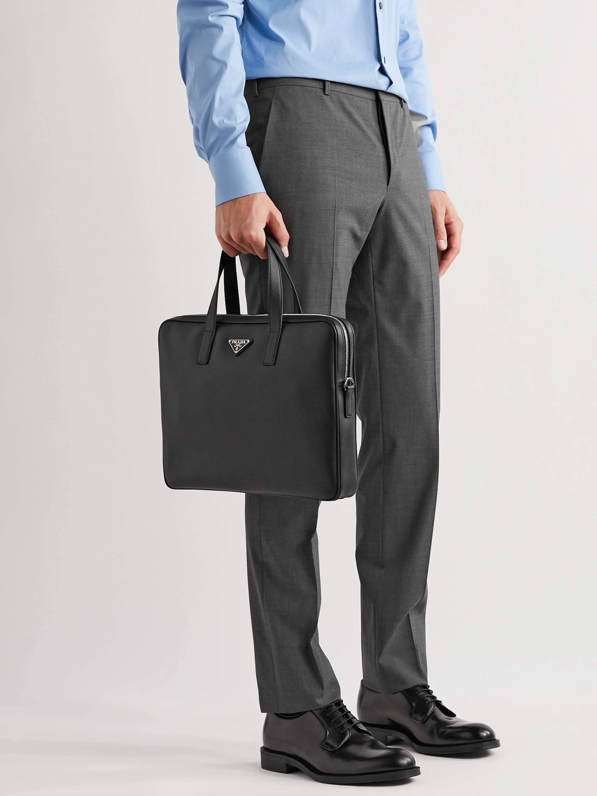 PRADA Logo-Appliquéd Saffiano Leather Briefcase