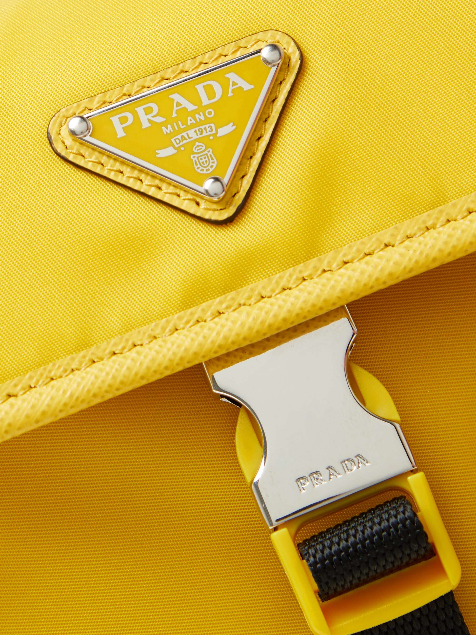 PRADA East To West Saffiano Leather-Trimmed Nylon Messenger Bag