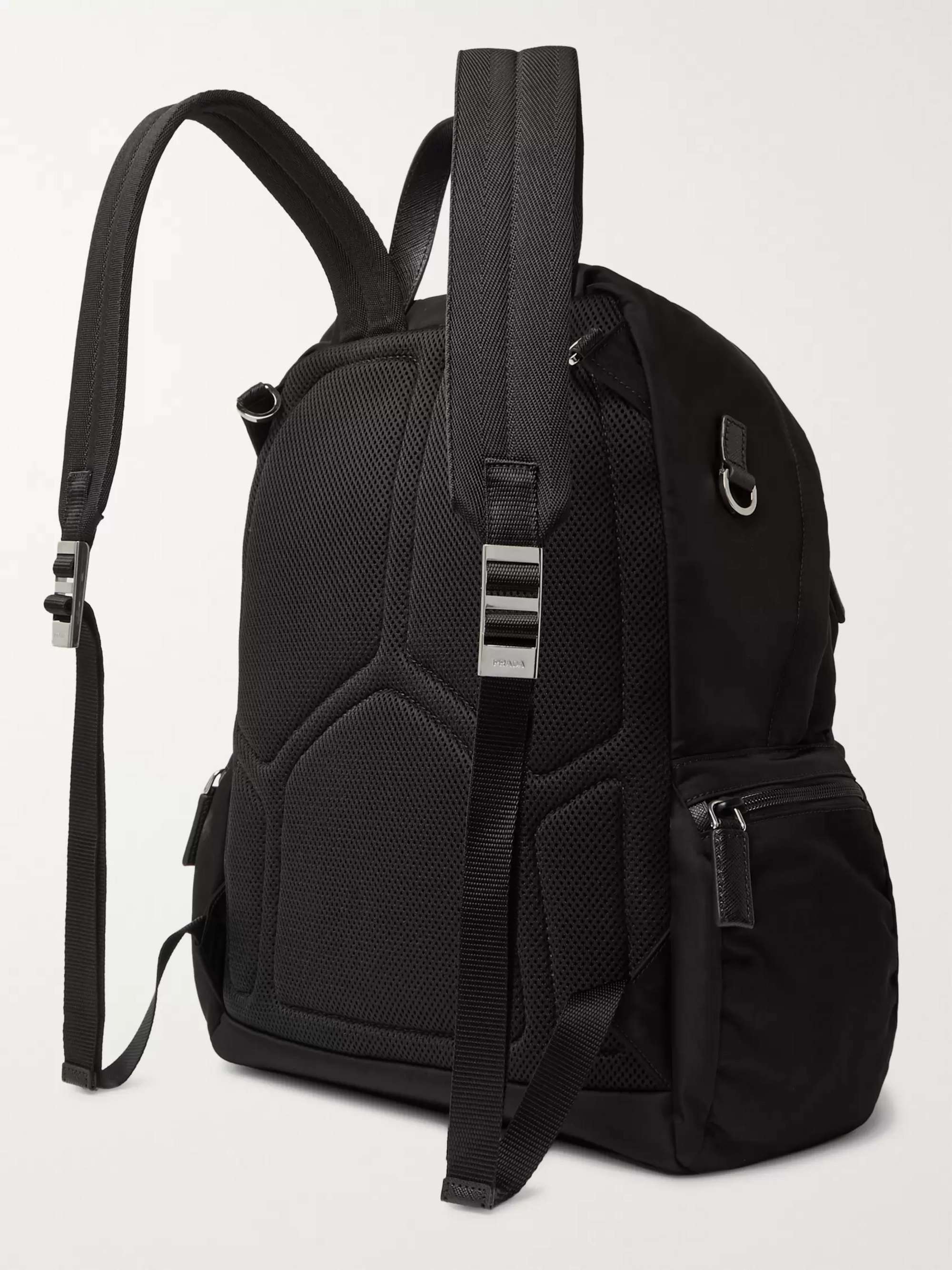 PRADA Logo-Appliquéd Leather-Trimmed Nylon Backpack