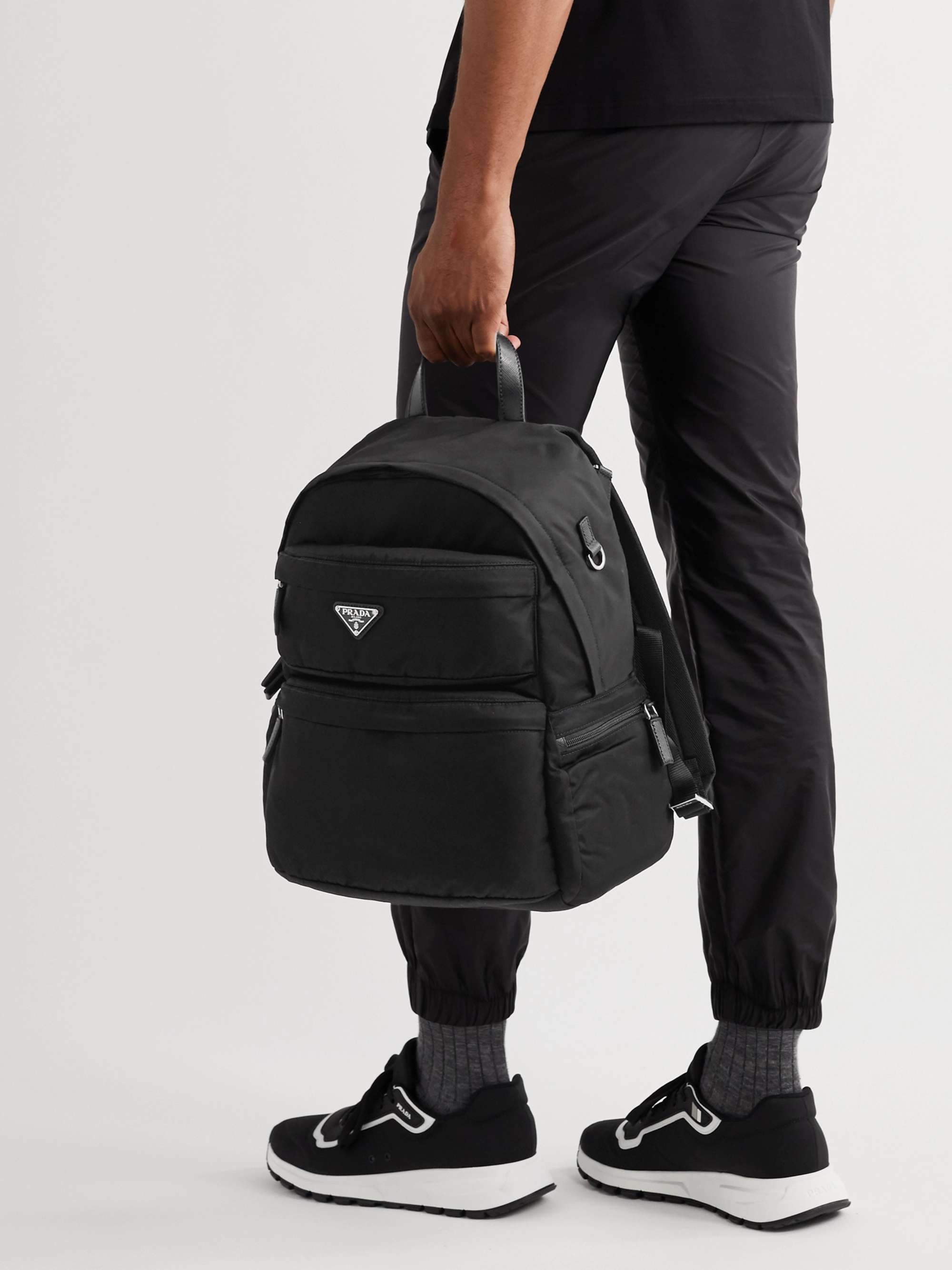PRADA Logo-Appliquéd Leather-Trimmed Nylon Backpack