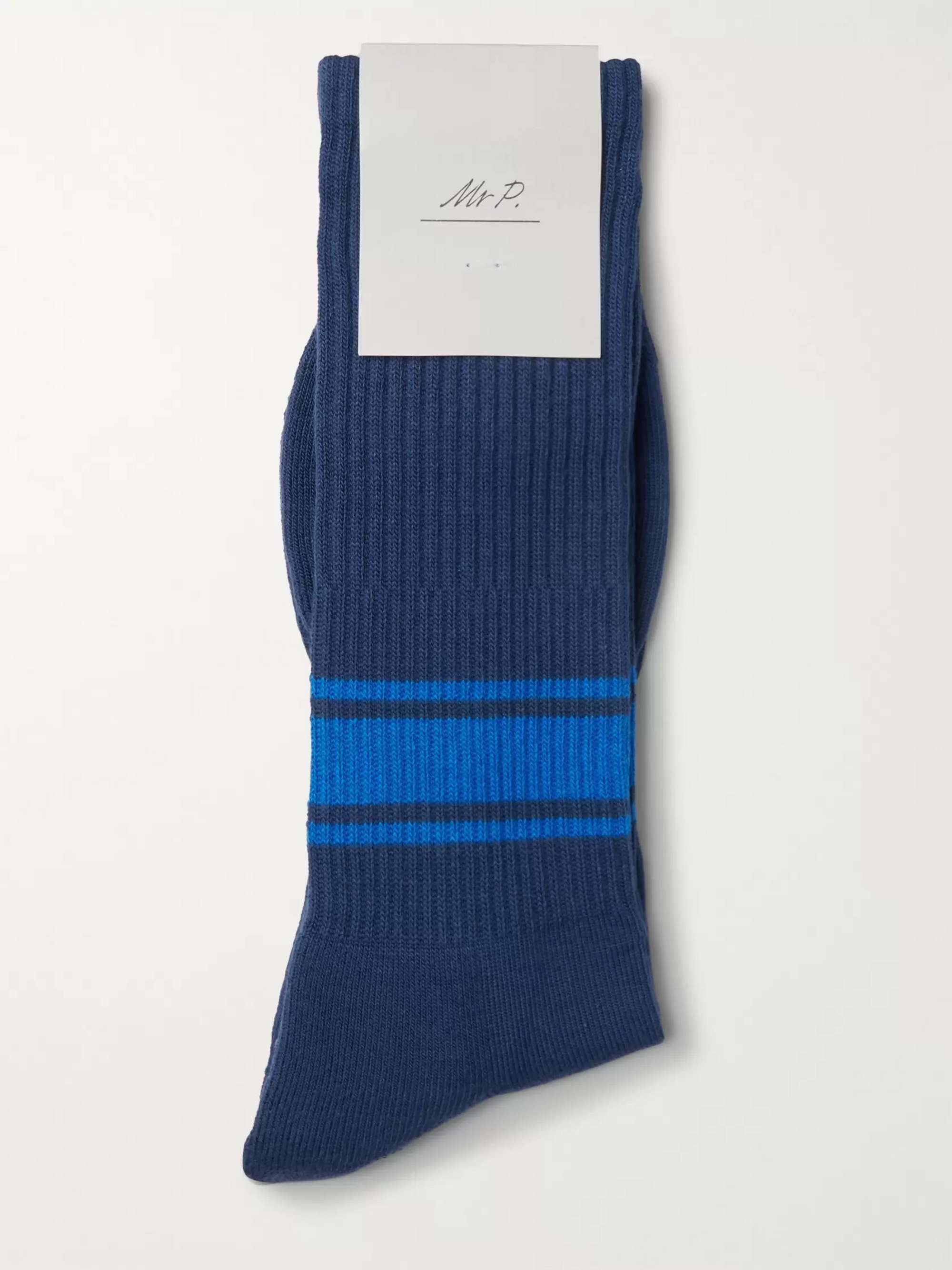 MR P. Ribbed Striped Stretch Cotton-Blend Socks
