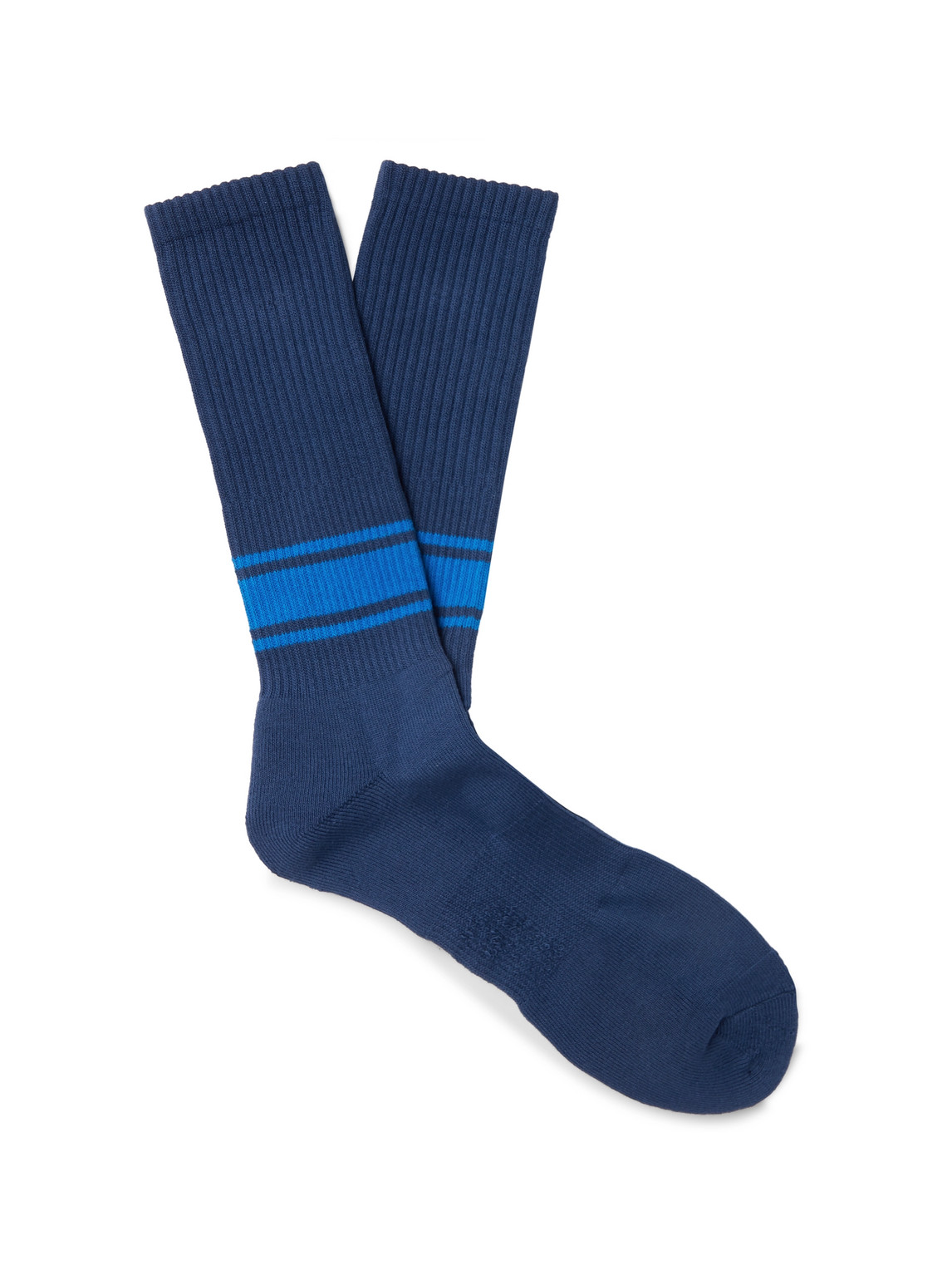 Ribbed Striped Stretch Cotton-Blend Socks