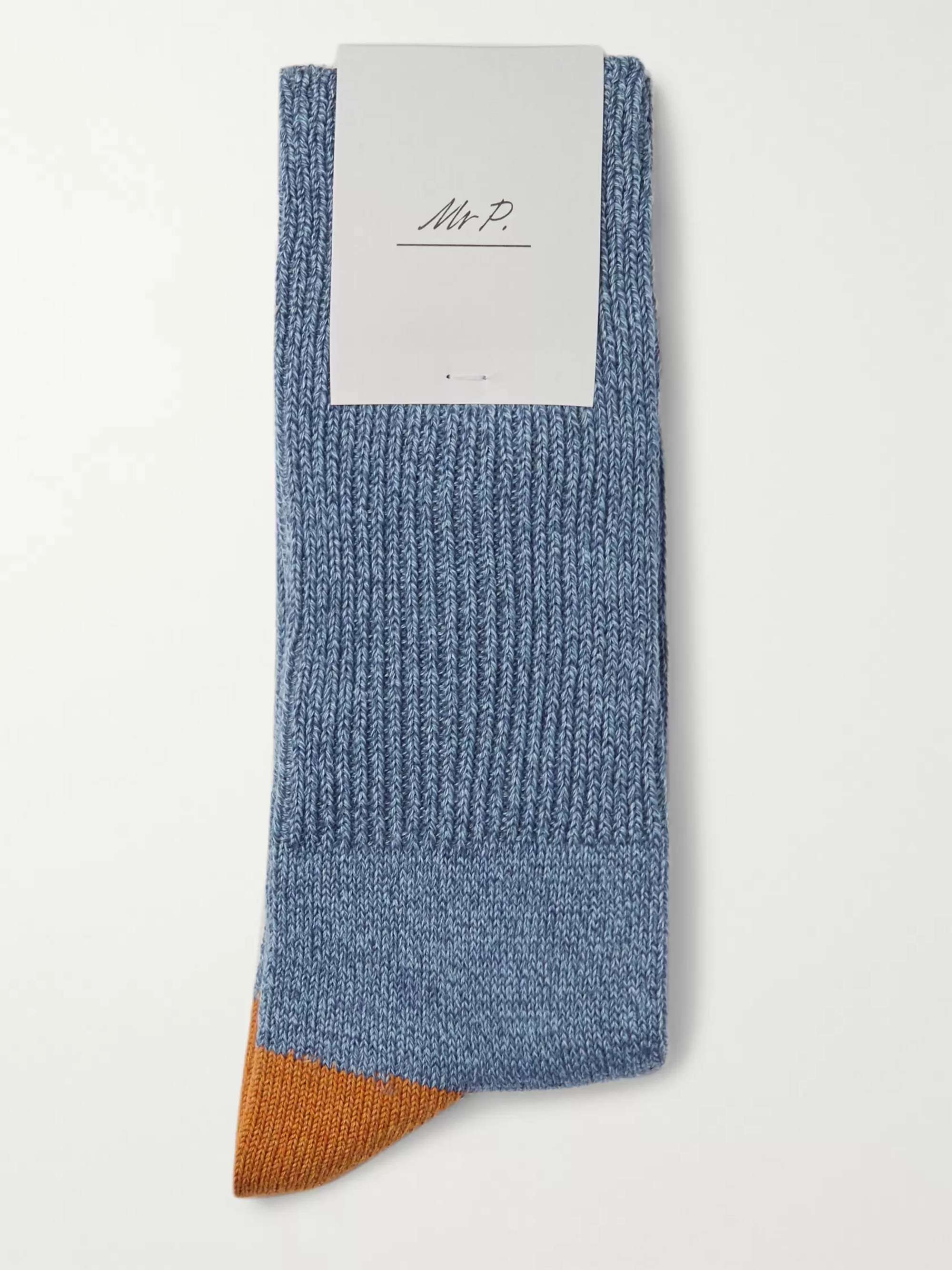 MR P. Ribbed Mélange Stretch Cotton-Blend Socks
