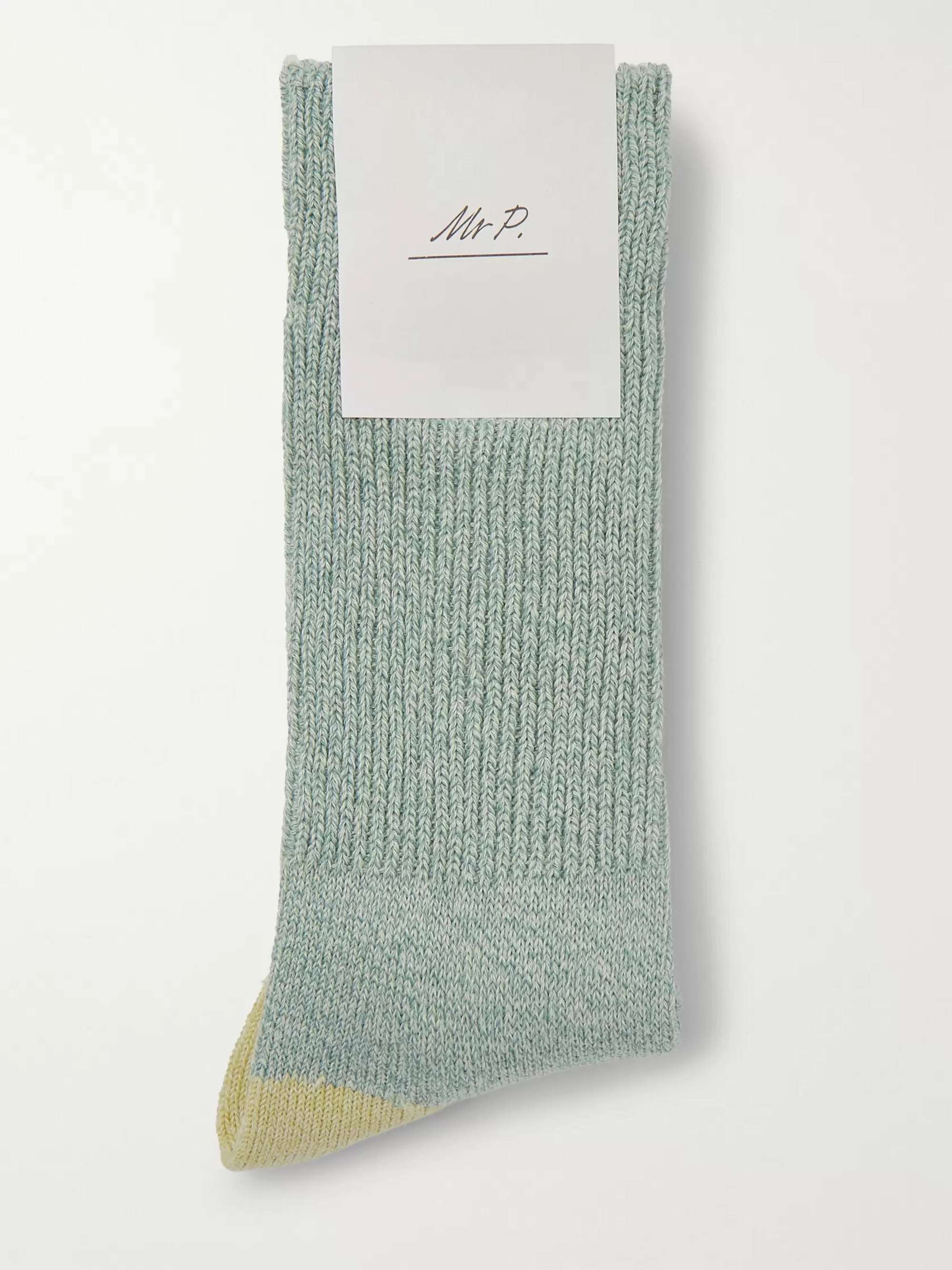 MR P. Ribbed Mélange Stretch Cotton-Blend Socks