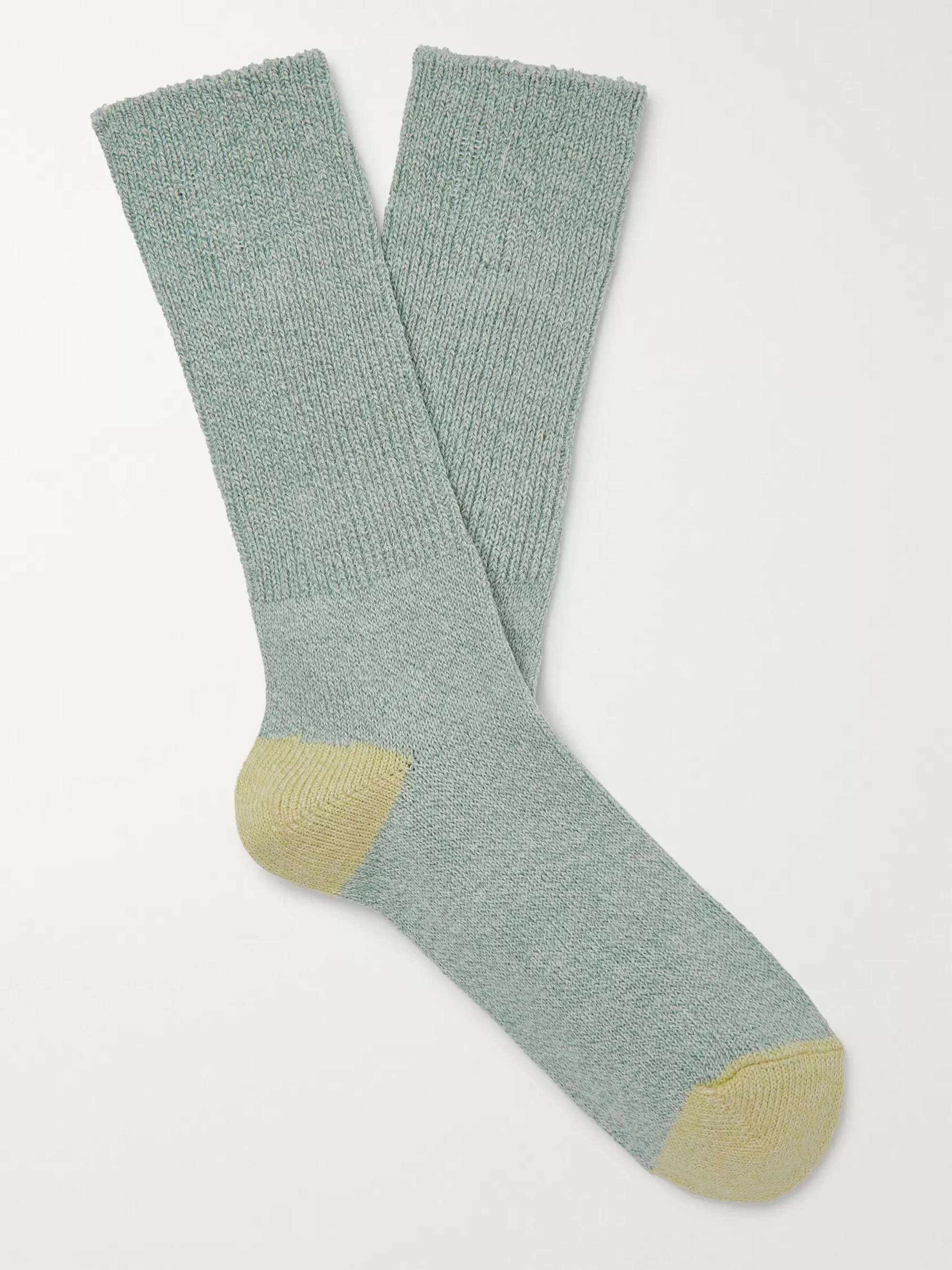 MR P. Ribbed Mélange Stretch Cotton-Blend Socks